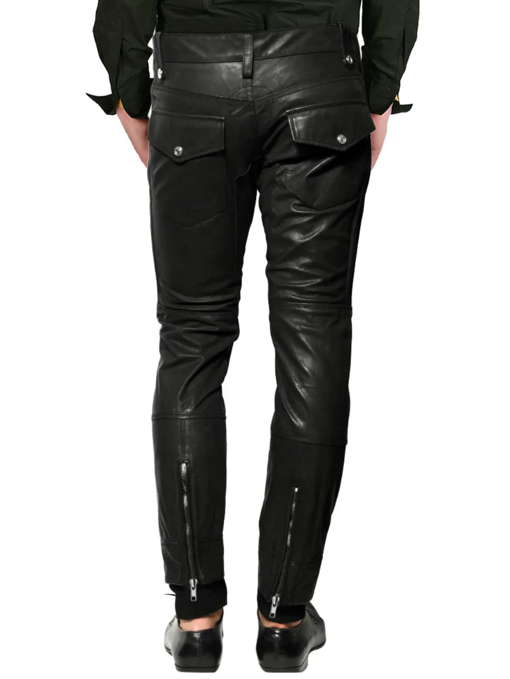 Cross-Zip Genuine Leather Pants for Men