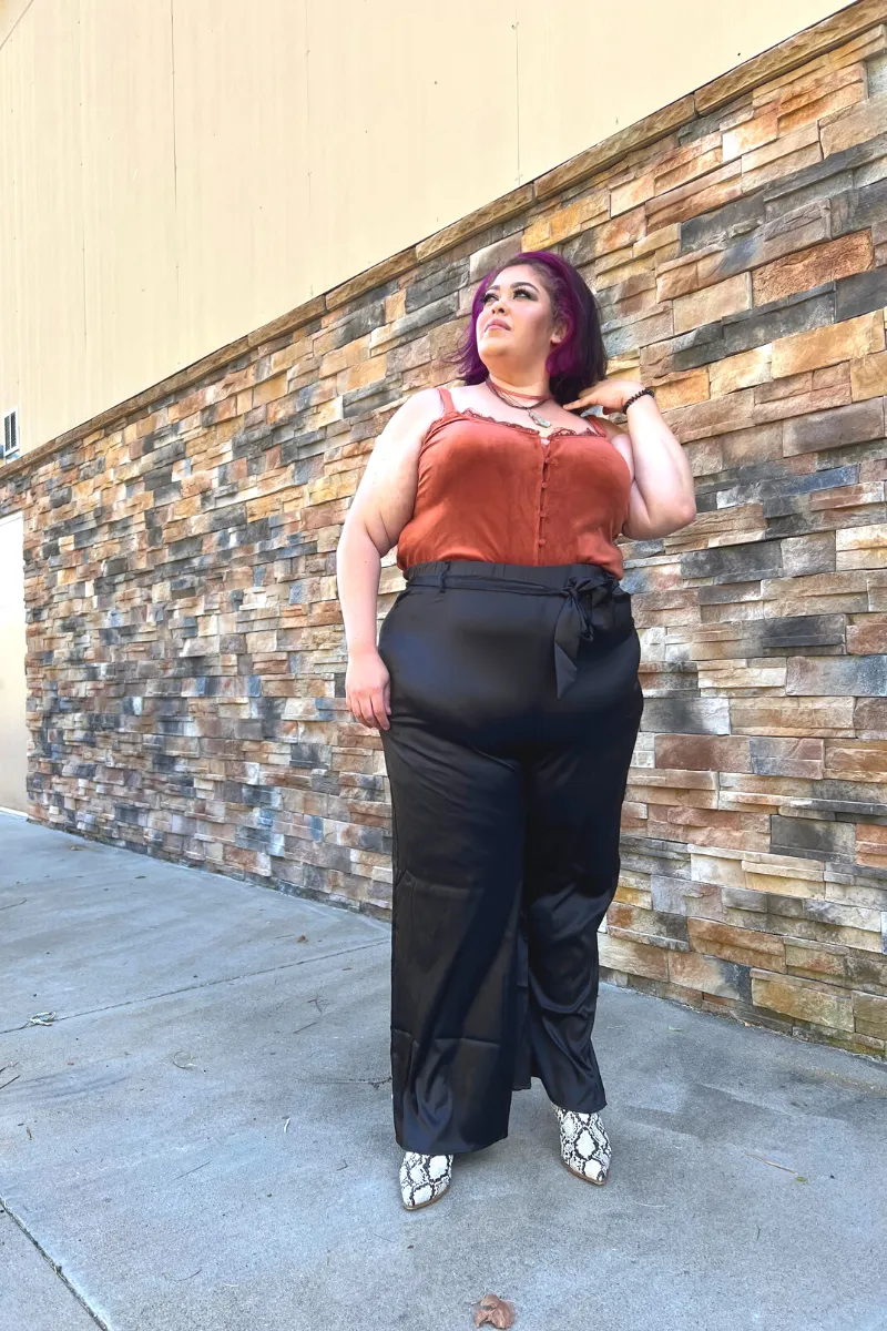 Curvy Satin Wide Leg Pants