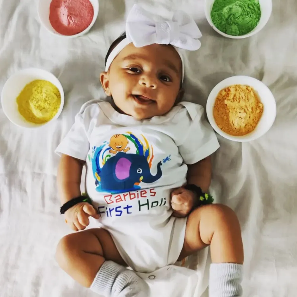 Custom First Holi Onesie and T-Shirt for Baby Boys & Baby Girls