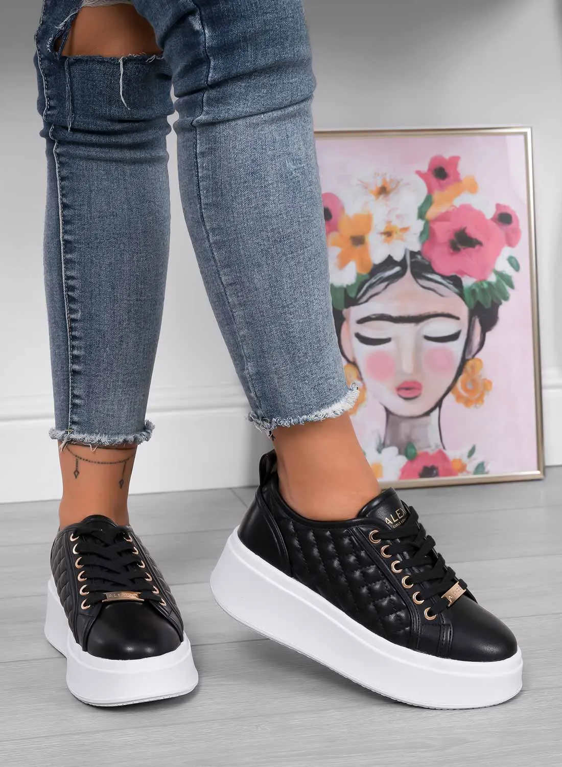 DALILA - Sneakers platform con suola alta trapuntate nere