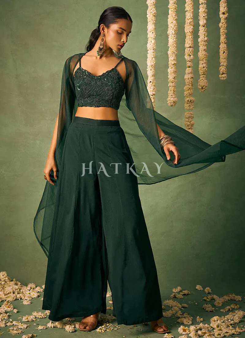 Dark Green Cape Style Sharara Suit