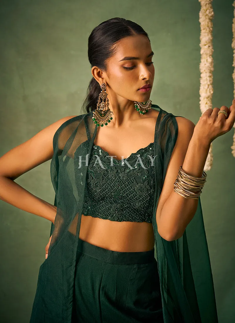 Dark Green Cape Style Sharara Suit