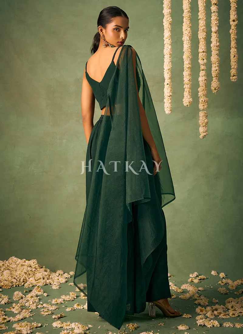 Dark Green Cape Style Sharara Suit