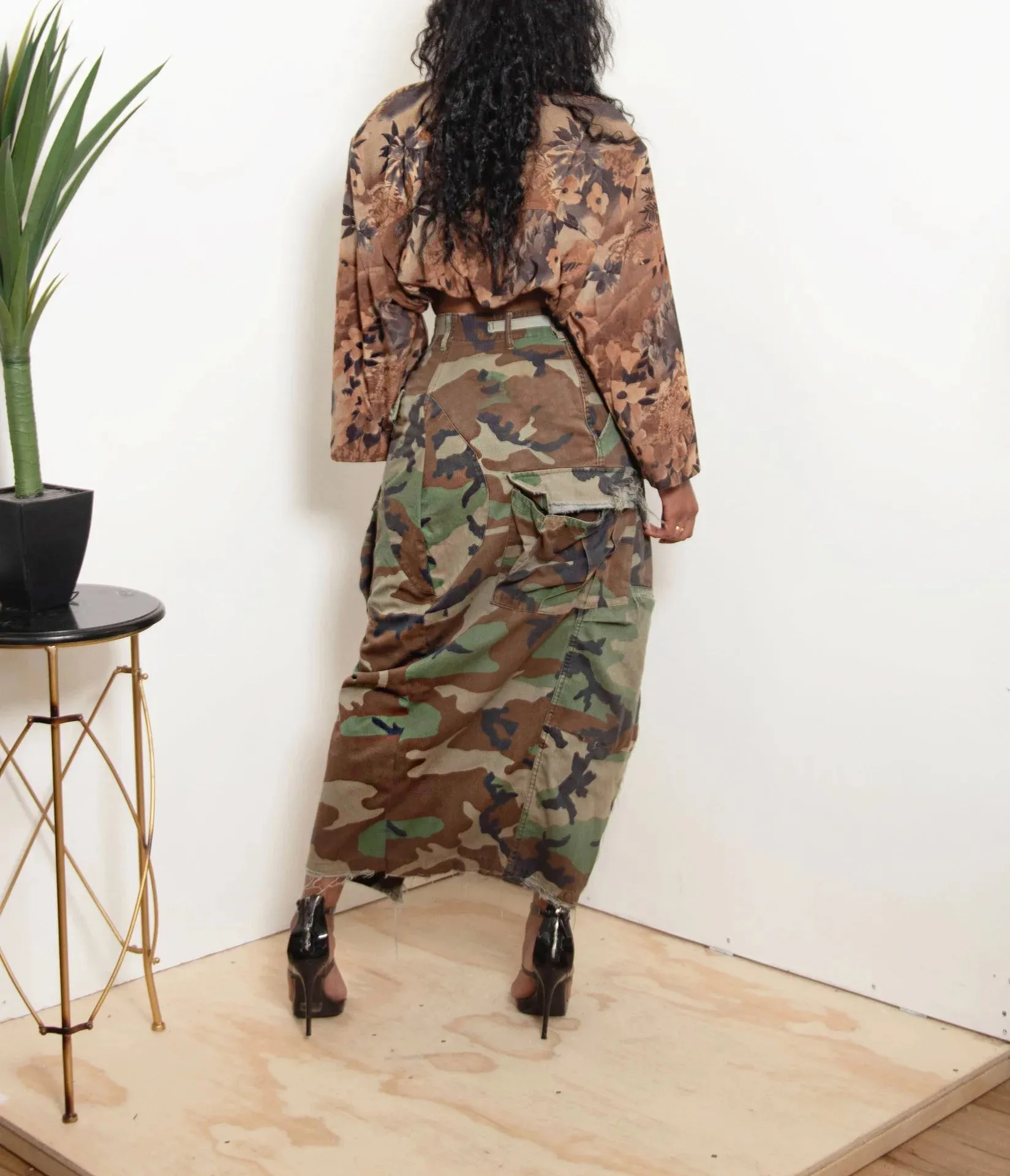 DEAT Fashion Women's Camouflage Skirt High Waist Single Breasted Pockets Tassel Full-length Skirts Summer 2024 New Tide 17A7149