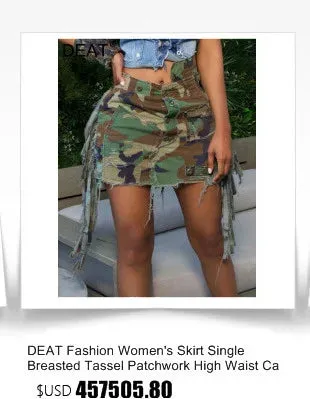 DEAT Fashion Women's Camouflage Skirt High Waist Single Breasted Pockets Tassel Full-length Skirts Summer 2024 New Tide 17A7149