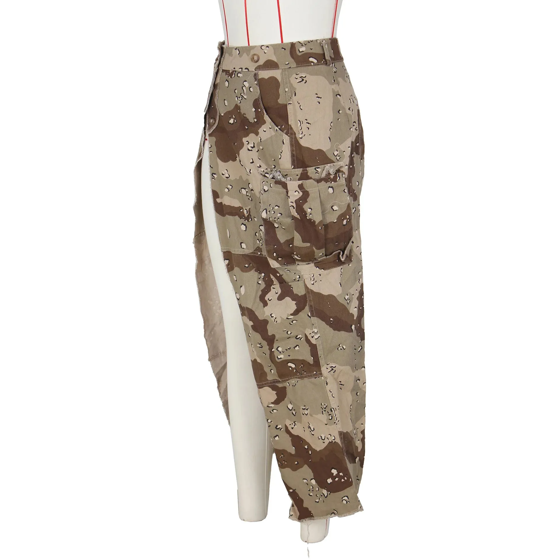 DEAT Fashion Women's Camouflage Skirt High Waist Single Breasted Pockets Tassel Full-length Skirts Summer 2024 New Tide 17A7149