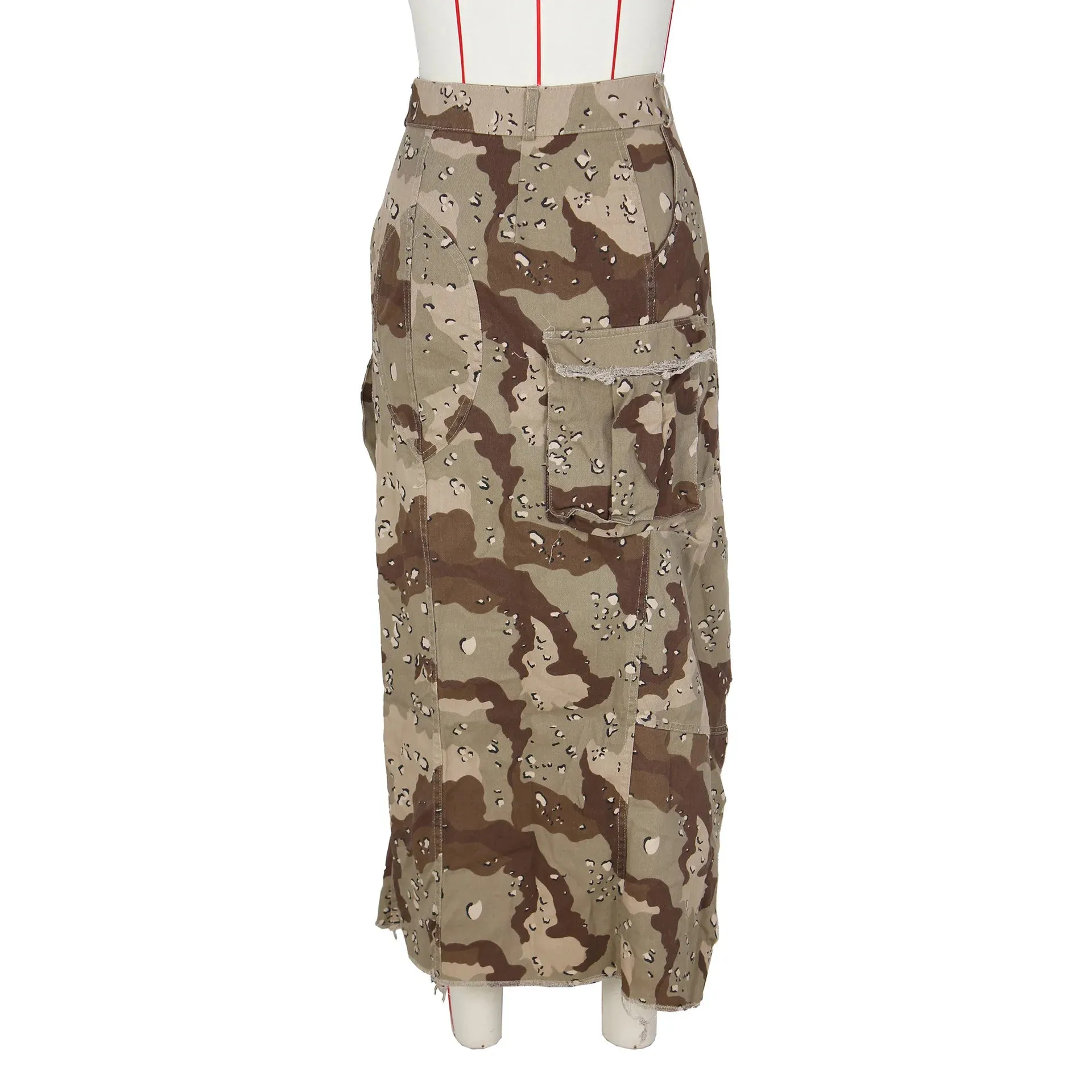 DEAT Fashion Women's Camouflage Skirt High Waist Single Breasted Pockets Tassel Full-length Skirts Summer 2024 New Tide 17A7149