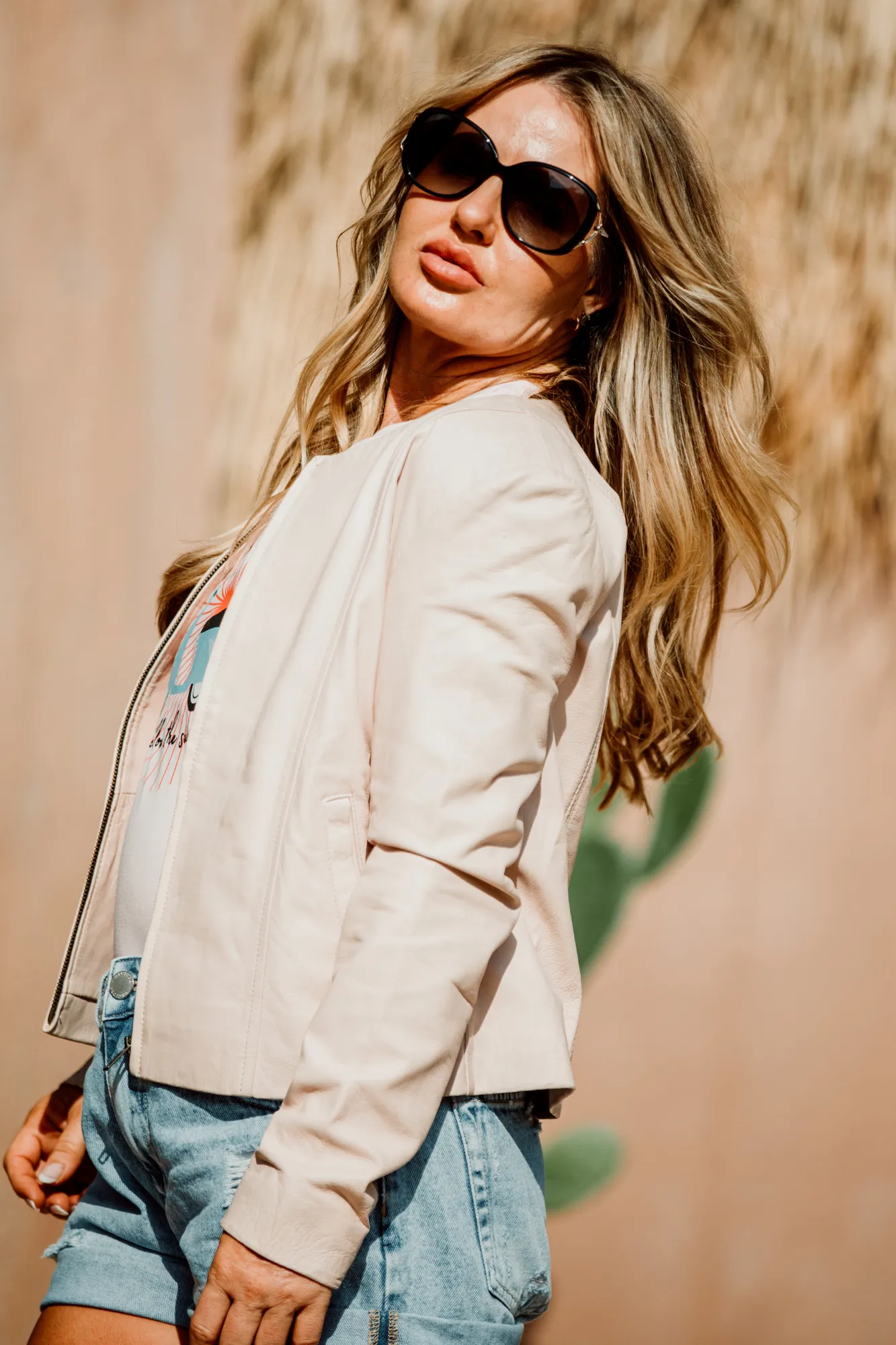 'Dee' Ladies Leather Jacket - Colour Nude
