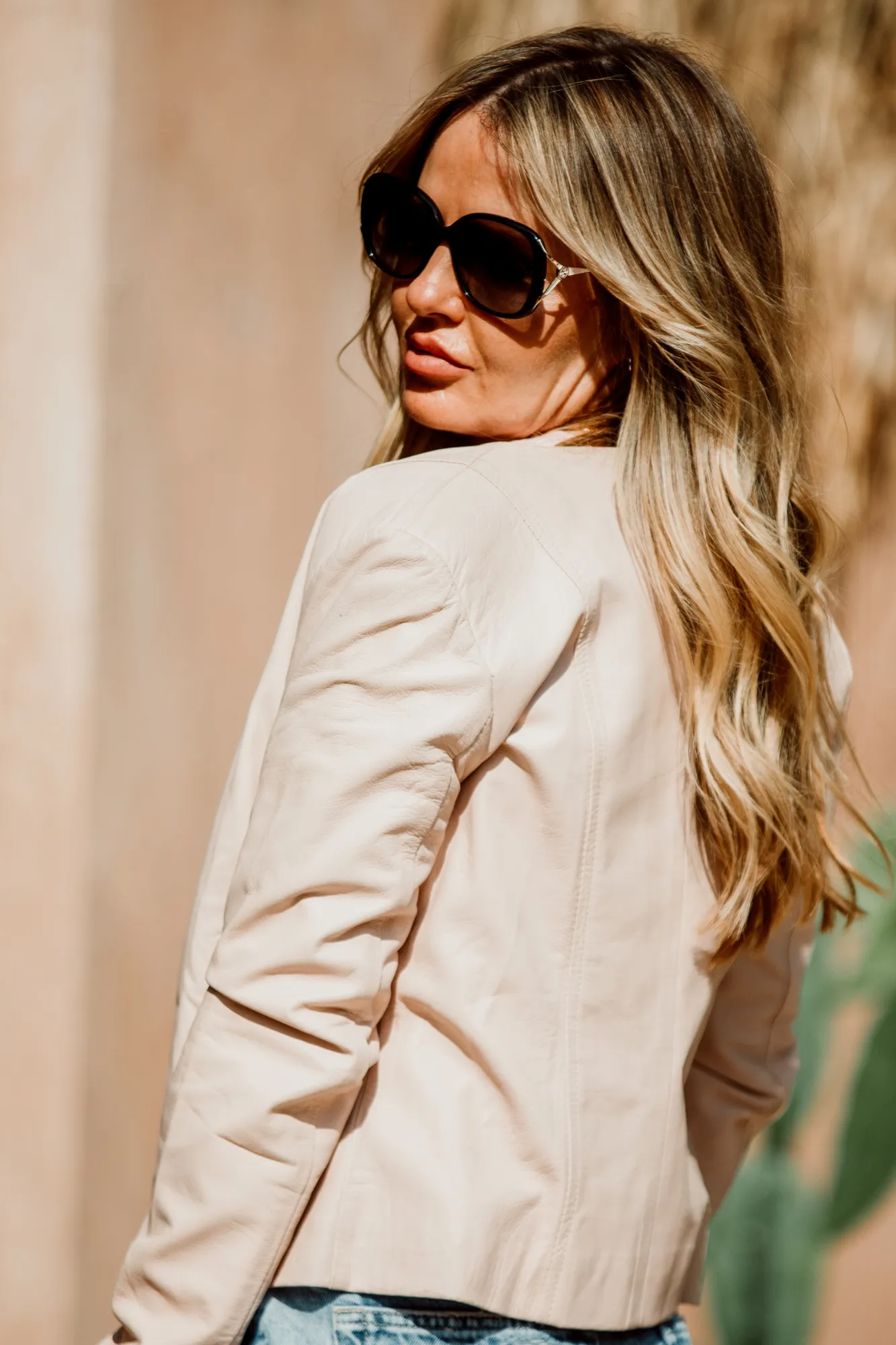 'Dee' Ladies Leather Jacket - Colour Nude