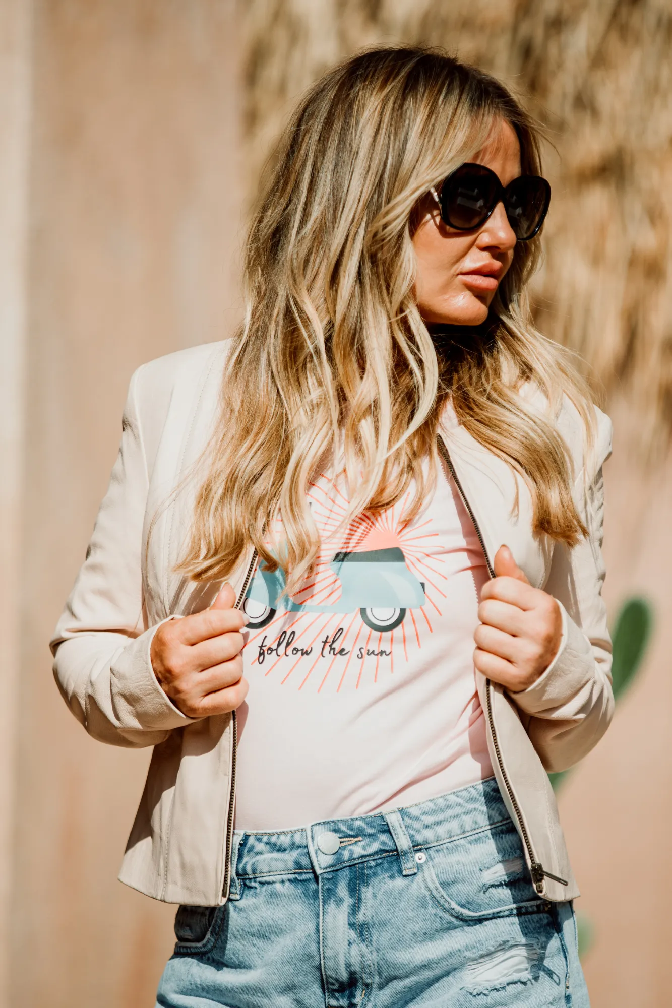 'Dee' Ladies Leather Jacket - Colour Nude
