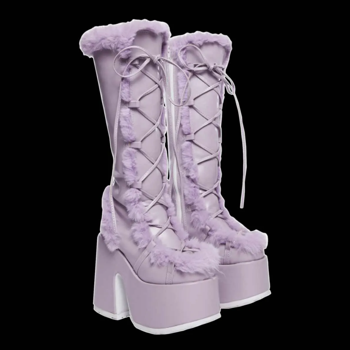 Demonia - Lavender Faux Fur Camel