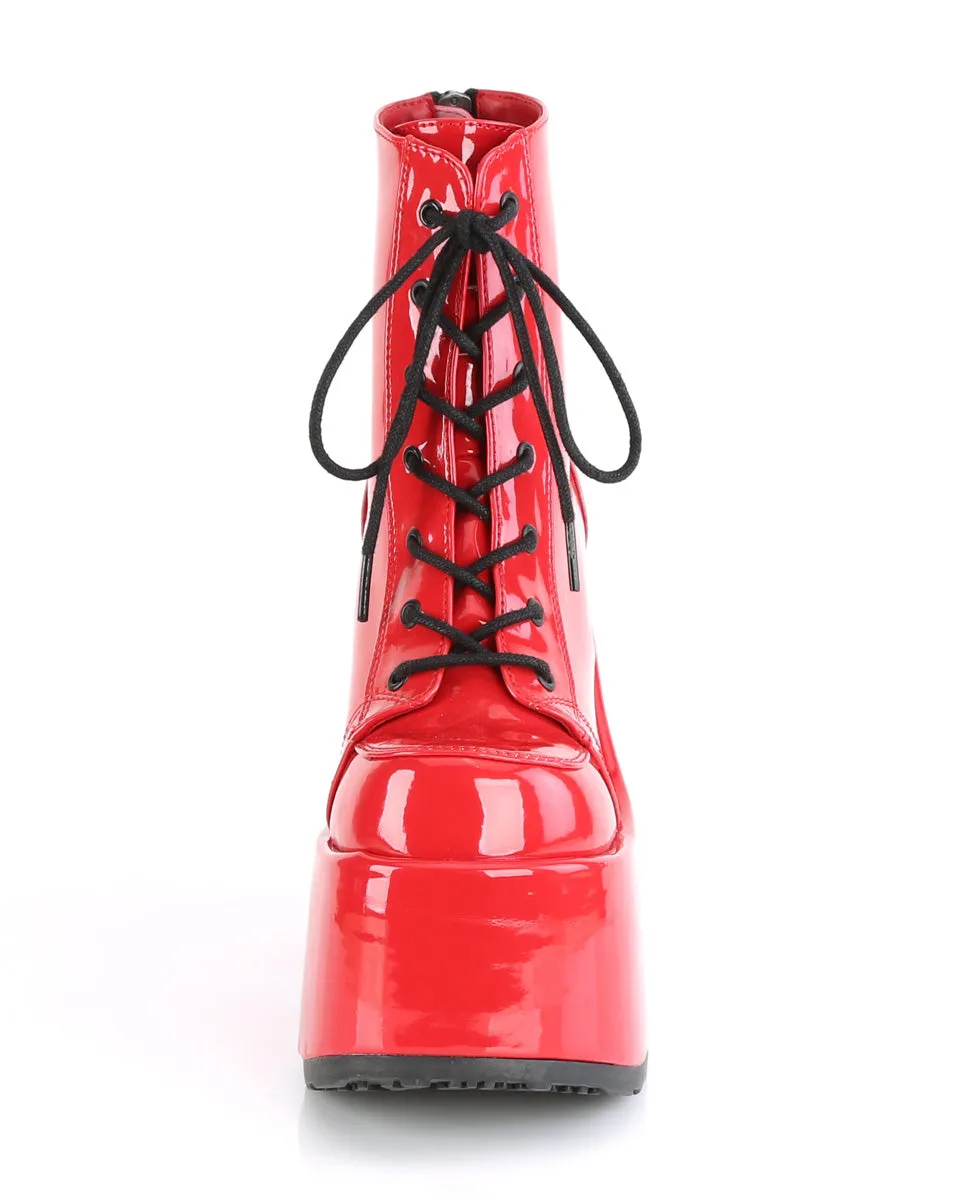 Demonia Red Patent Chunky Lace-Up Boots
