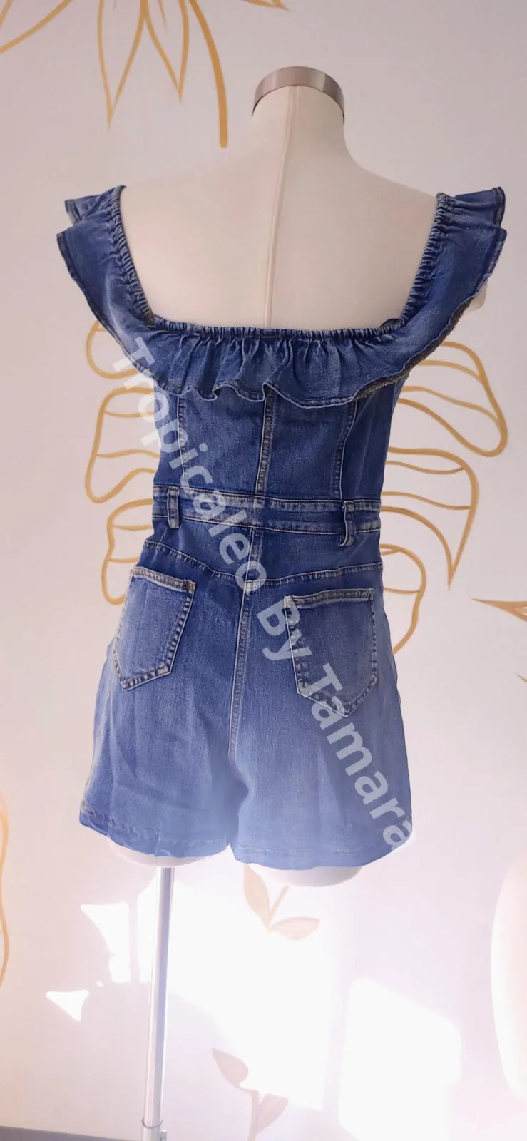 Denim Ruffled Off-Shoulder Romper