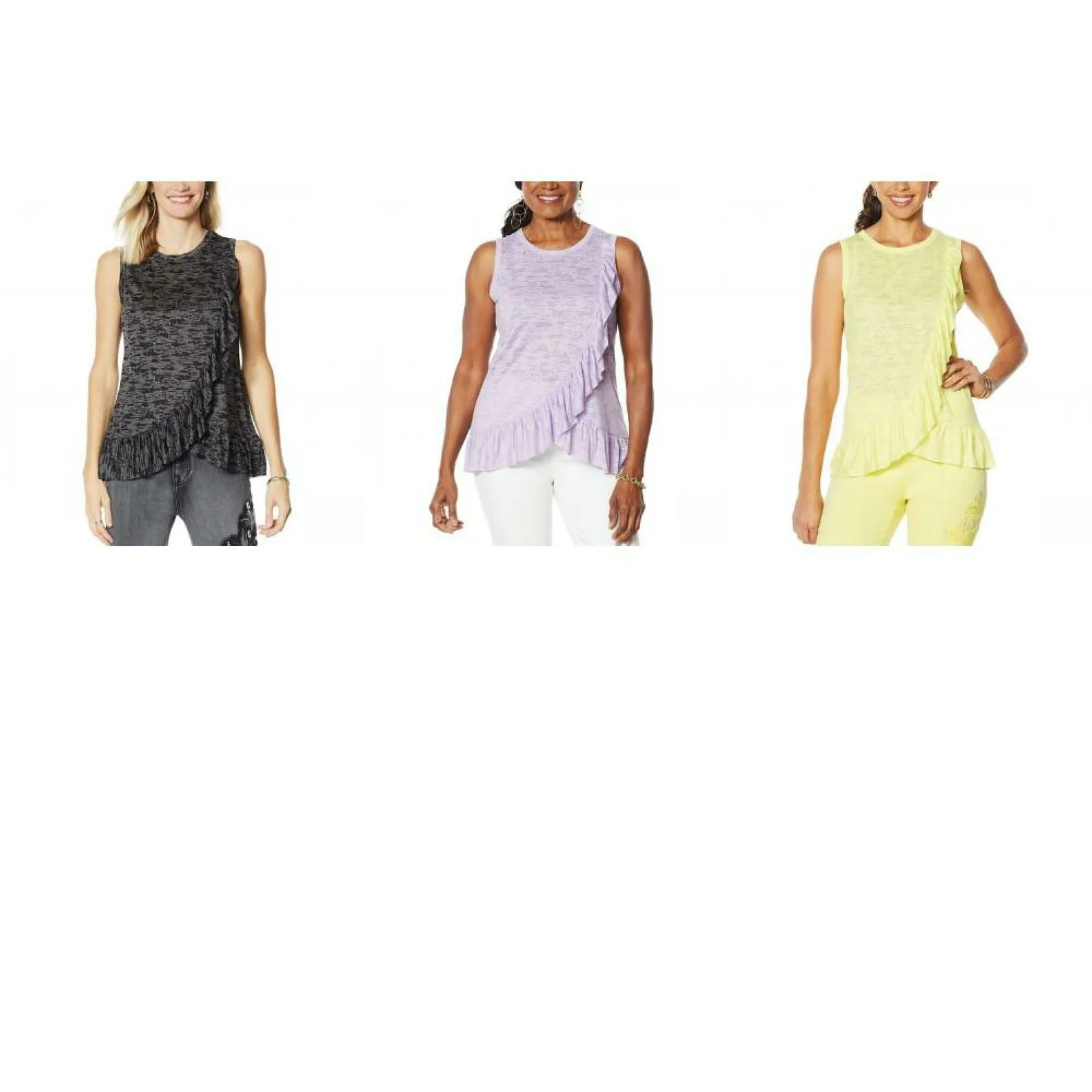 DG2 by Diane Gilman Women's Plus Size Burnout Ruffle Tank Top