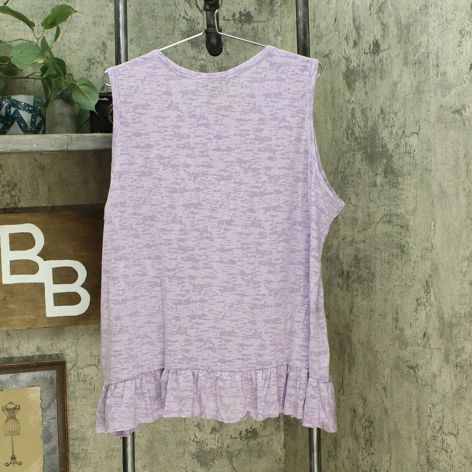 DG2 by Diane Gilman Women's Plus Size Burnout Ruffle Tank Top