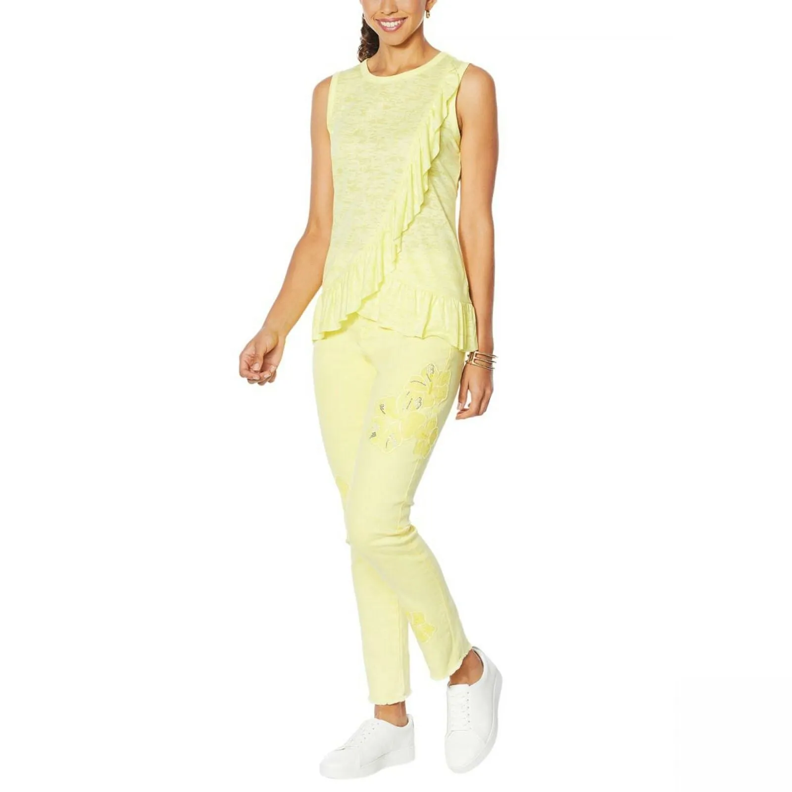 DG2 by Diane Gilman Women's Plus Size Burnout Ruffle Tank Top