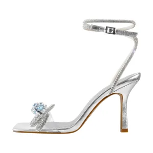 Diamante Bow Rhinestone Ankle Strap Sandals