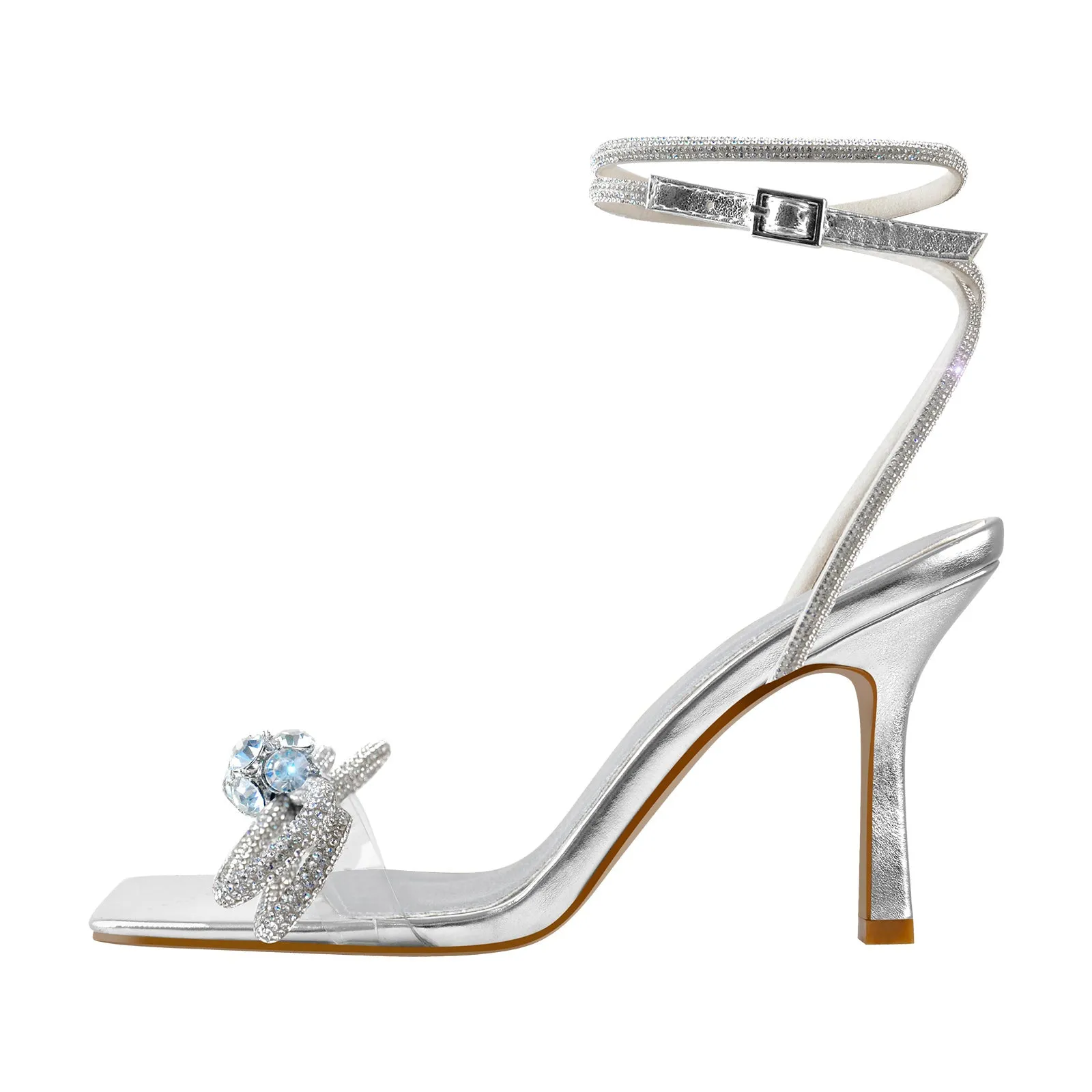 Diamante Bow Rhinestone Ankle Strap Sandals