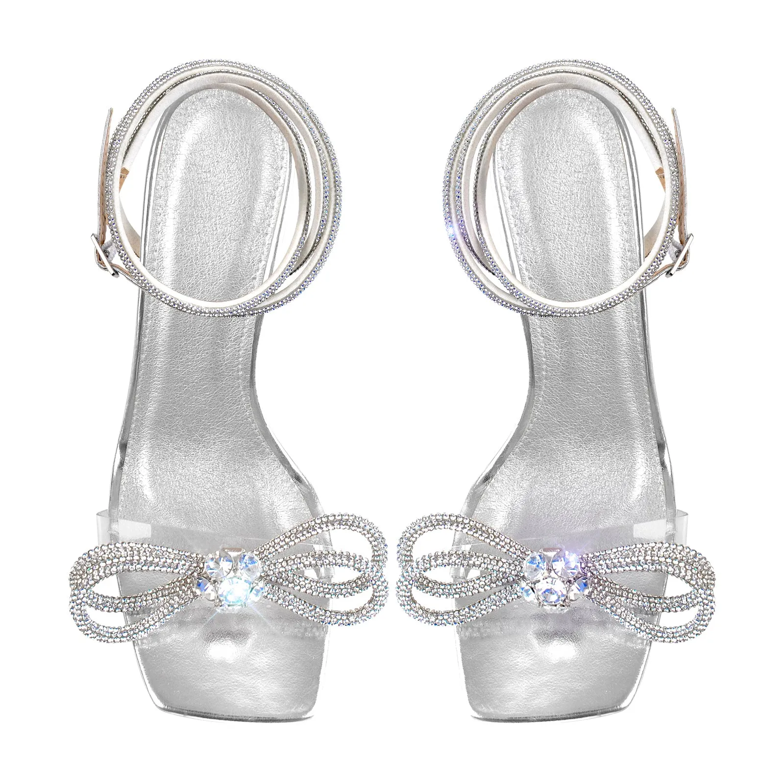 Diamante Bow Rhinestone Ankle Strap Sandals