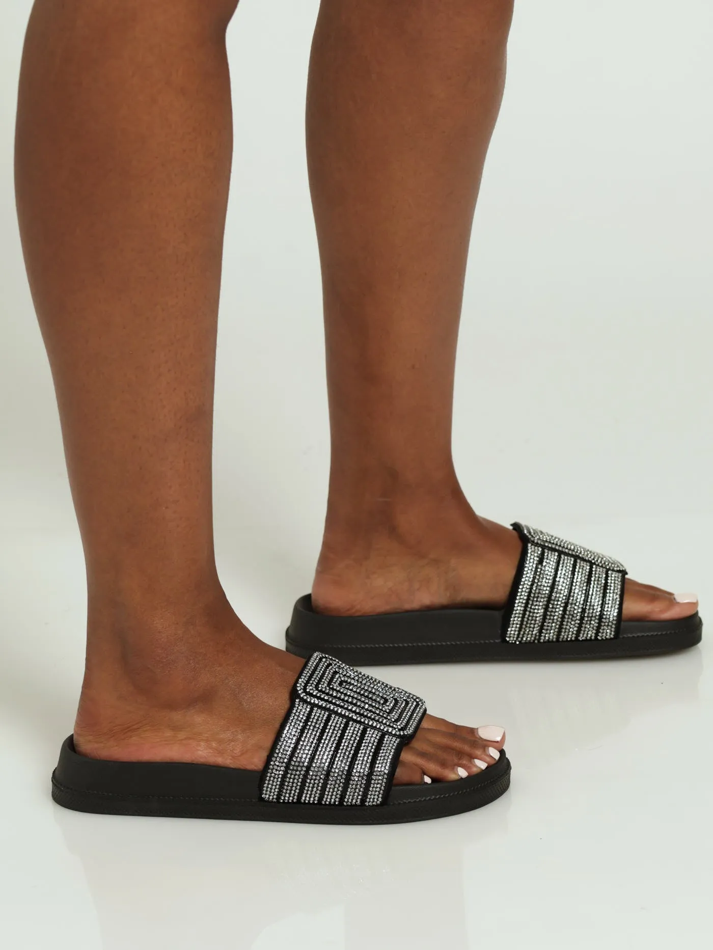 Diamante Eva Mule Sandal - Black