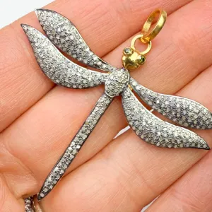 Diamond Dragonfly Pendant with Emerald Eyes