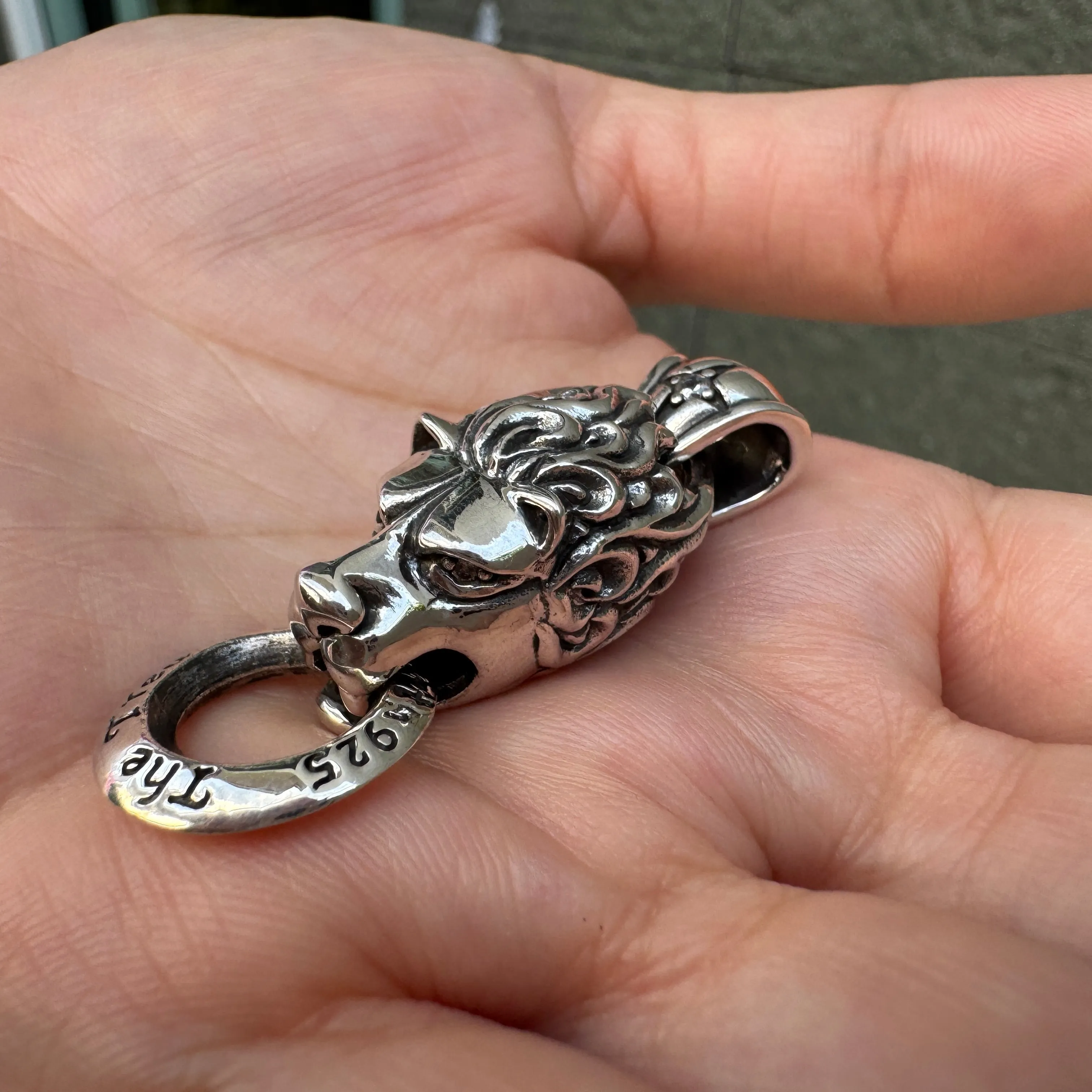 Diamond Lion Head 925 Sterling Silver Biker Pendant