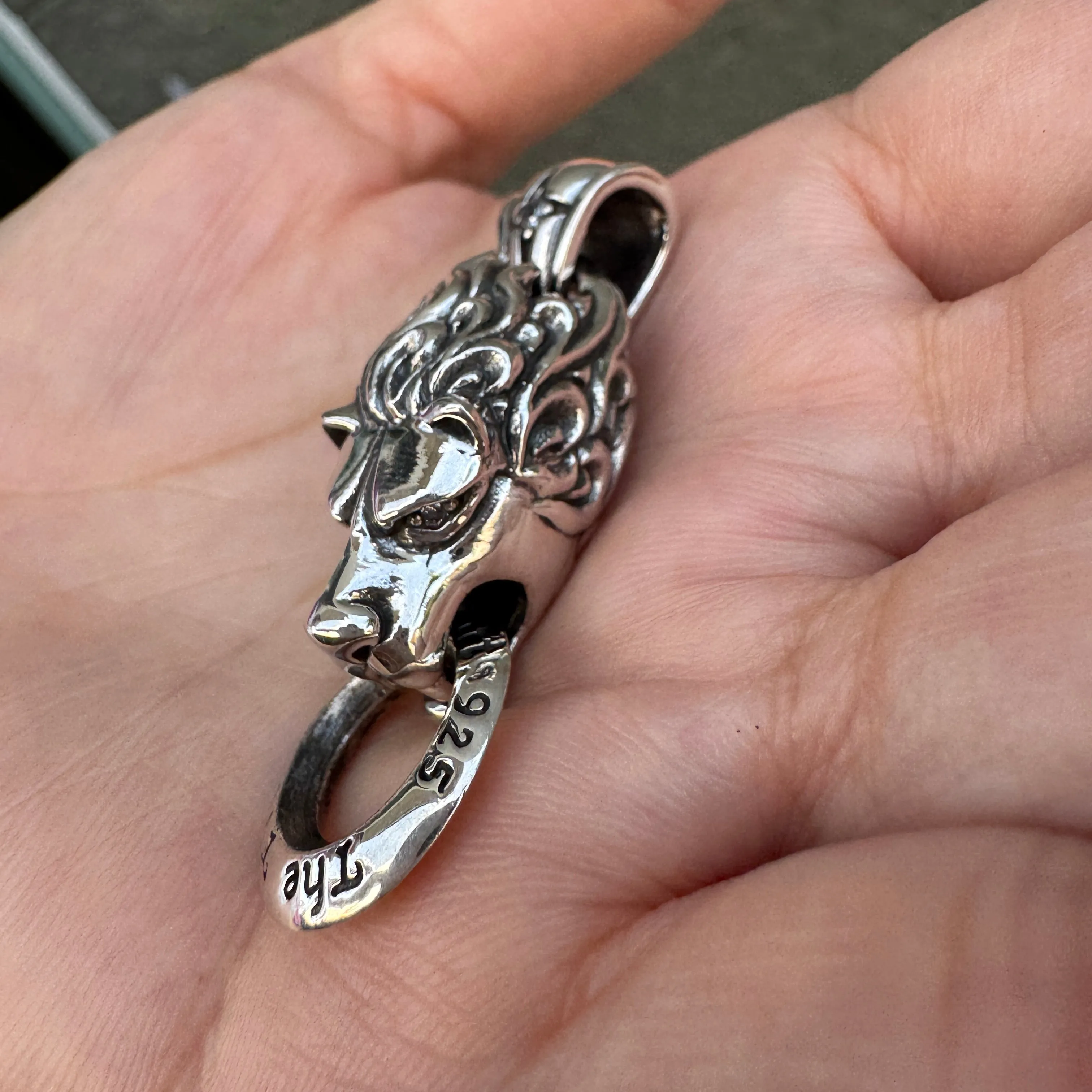 Diamond Lion Head 925 Sterling Silver Biker Pendant