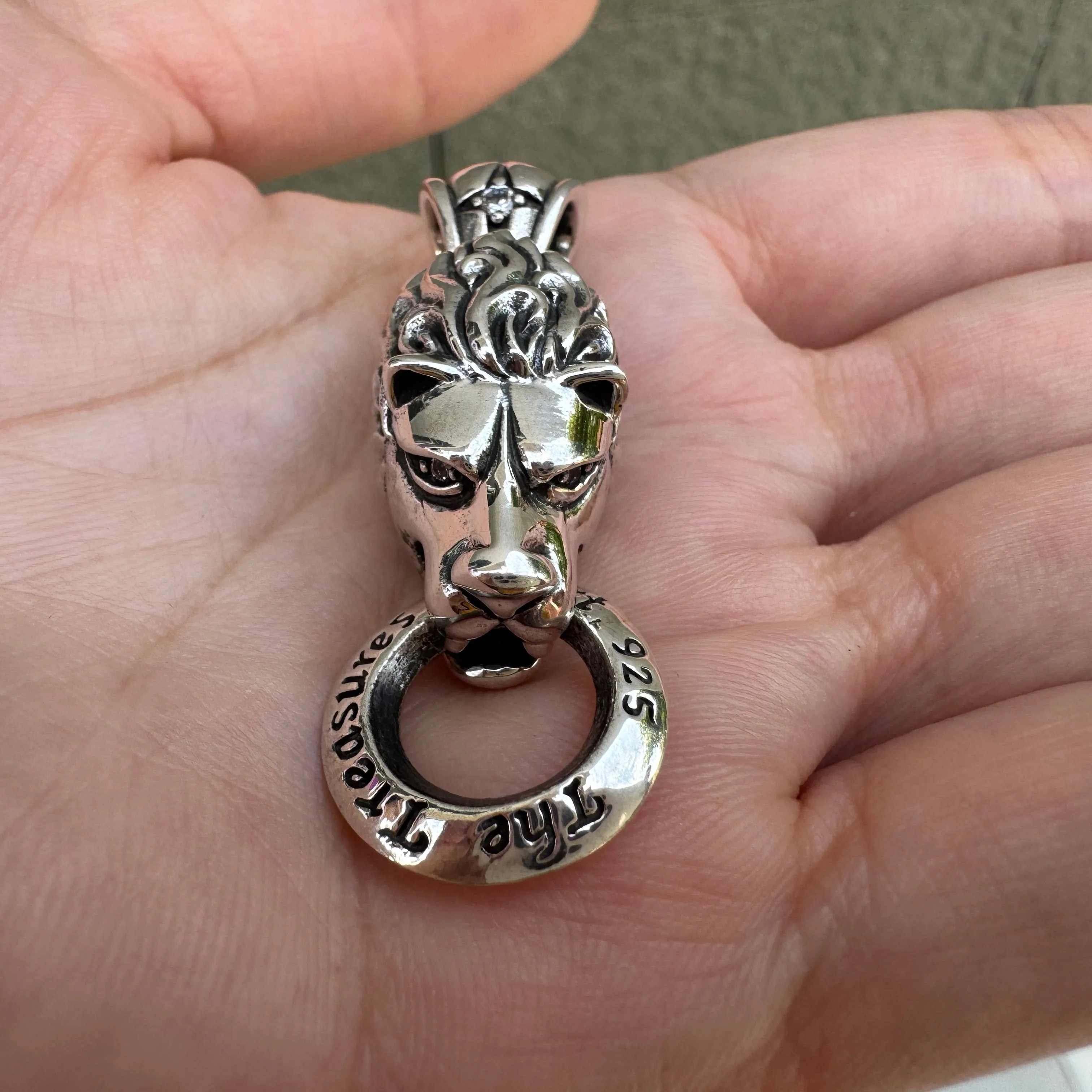 Diamond Lion Head 925 Sterling Silver Biker Pendant