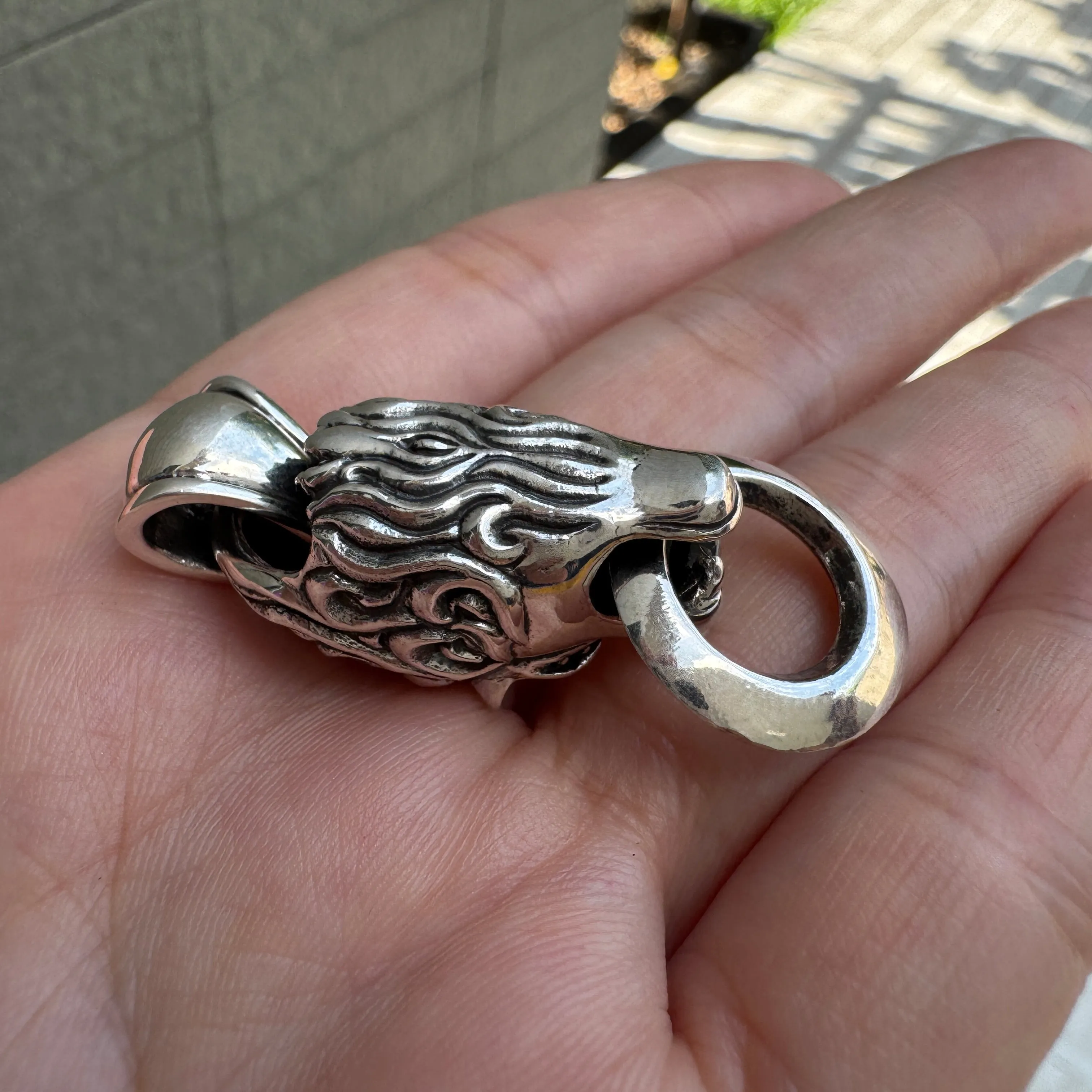 Diamond Lion Head 925 Sterling Silver Biker Pendant