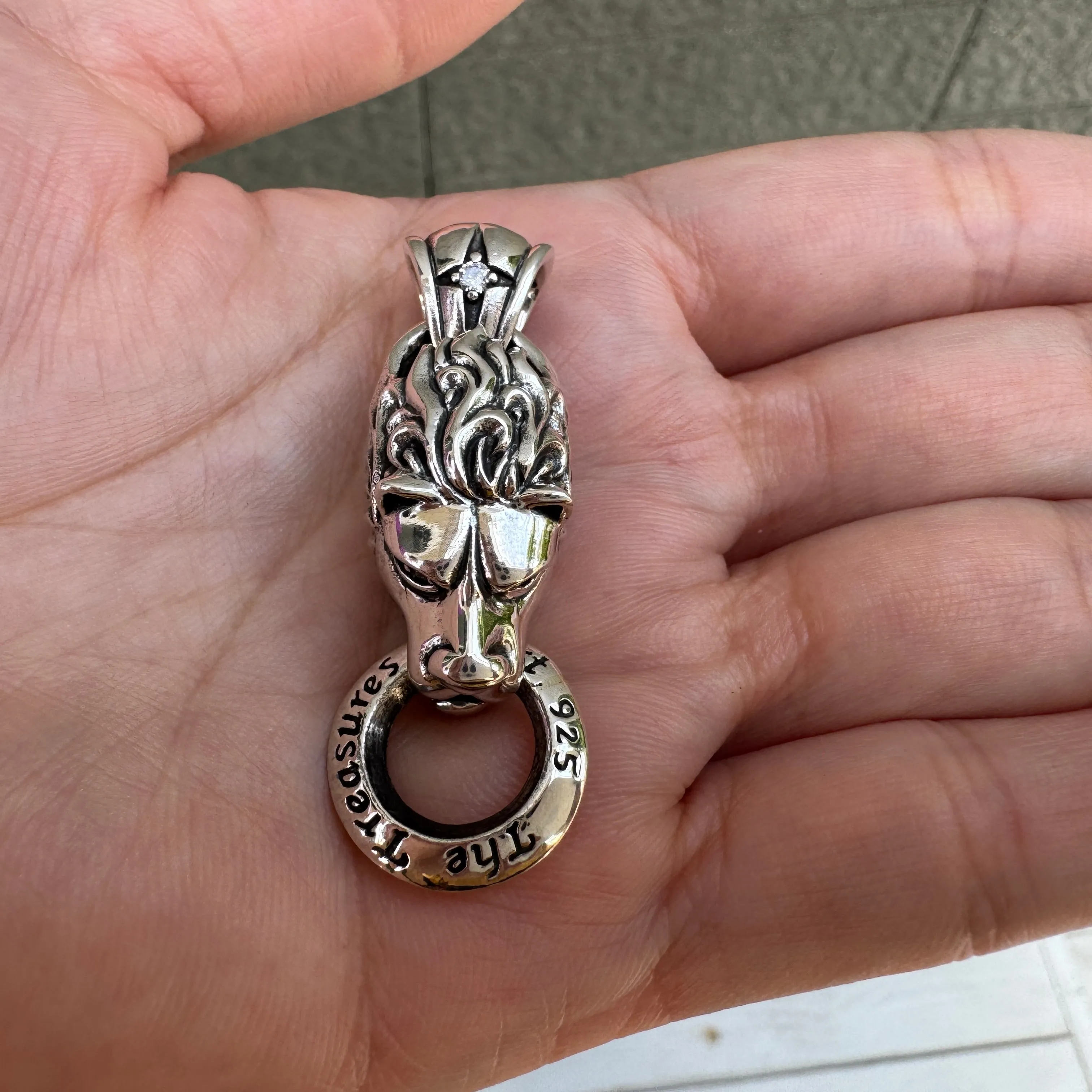 Diamond Lion Head 925 Sterling Silver Biker Pendant