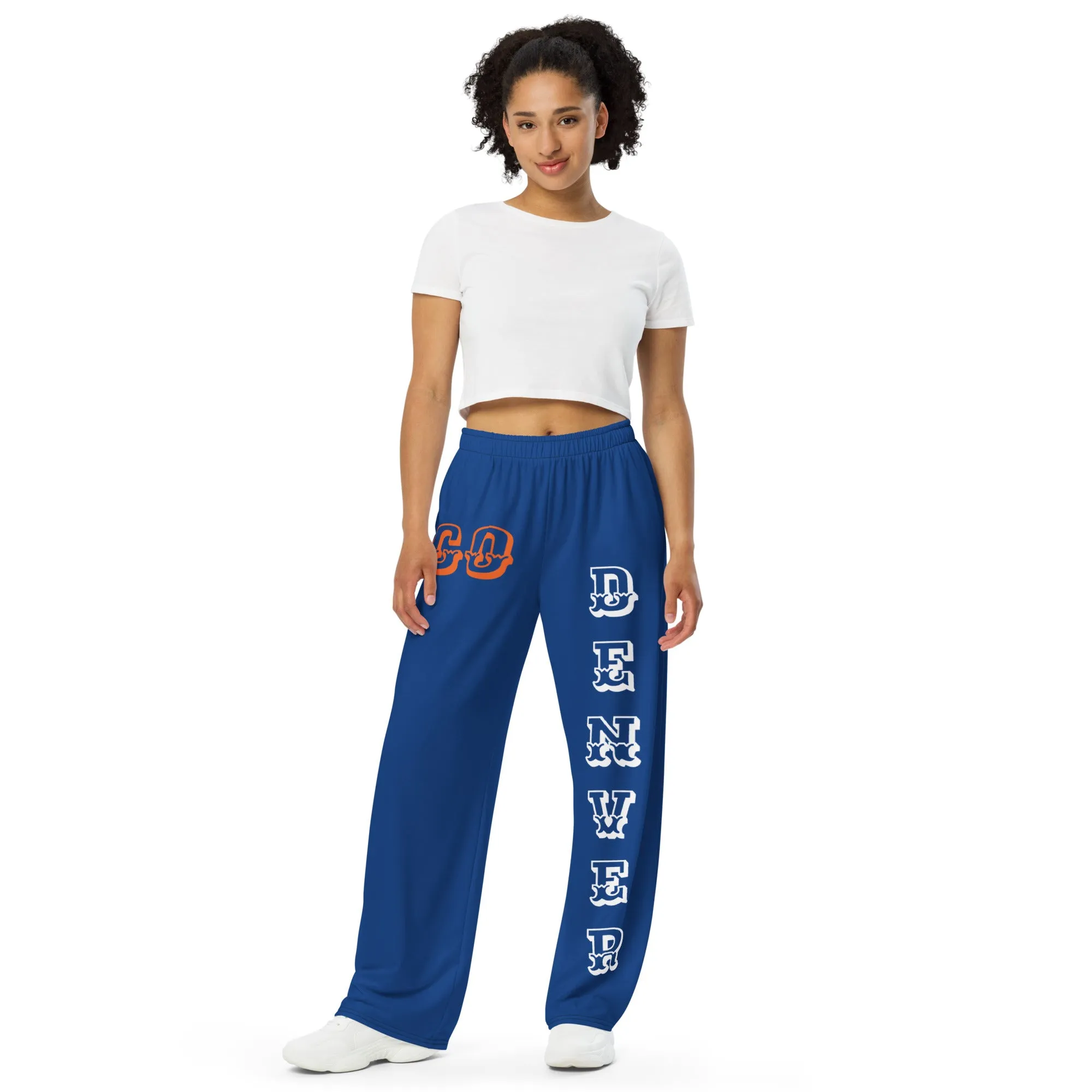 DJD CO- "It's A Denver Thang" Unisex Wide-Leg Pants Blue/White/Orange