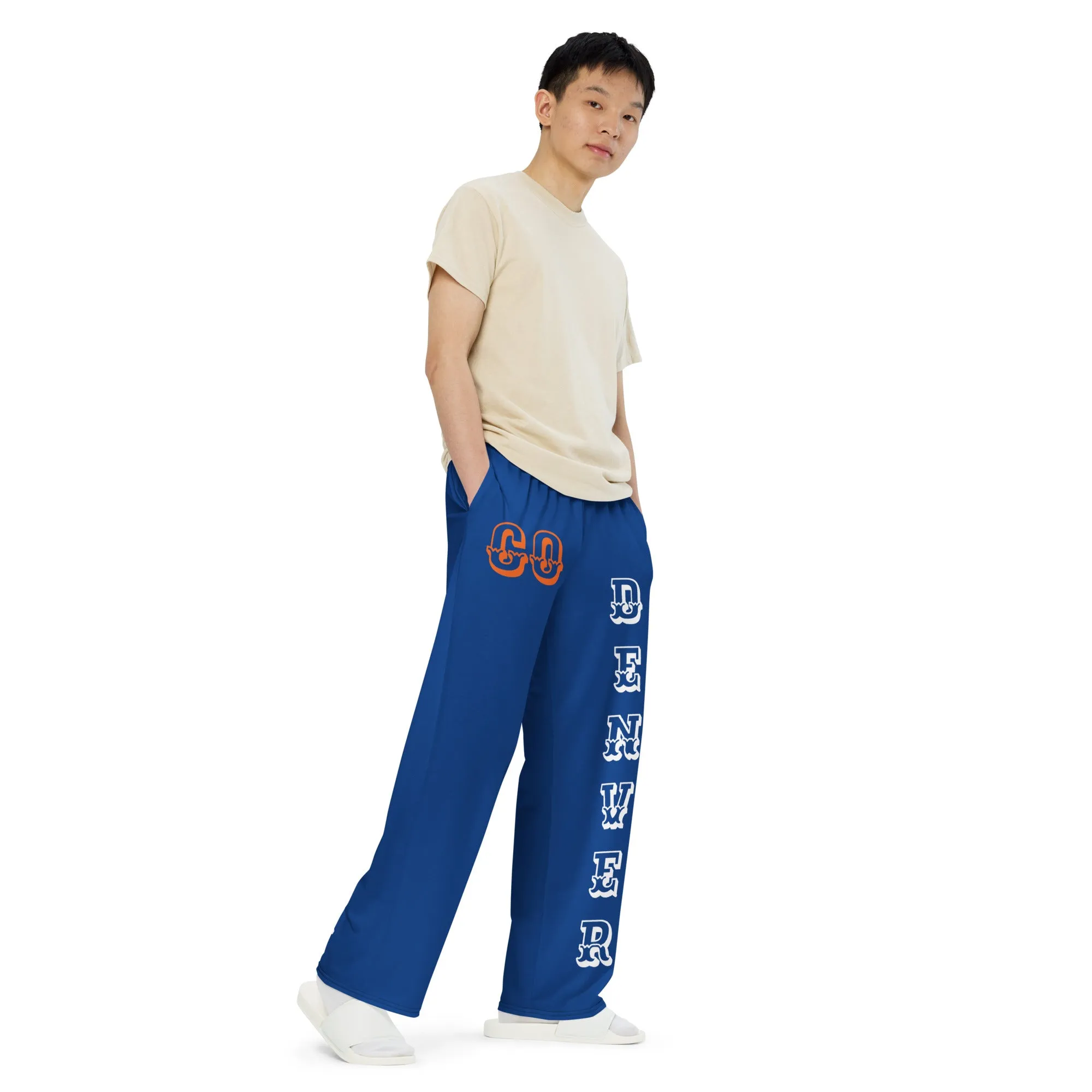 DJD CO- "It's A Denver Thang" Unisex Wide-Leg Pants Blue/White/Orange