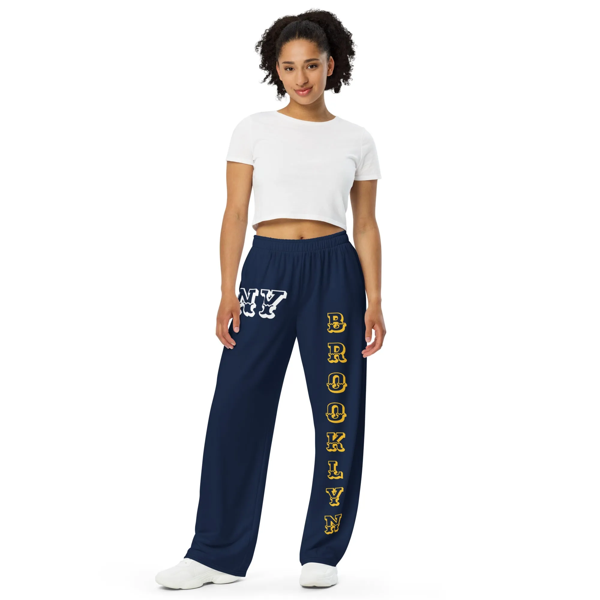 DJD NY- "It's A Brooklyn Thang" Unisex Wide-Leg Pants Navy/Yellow/White