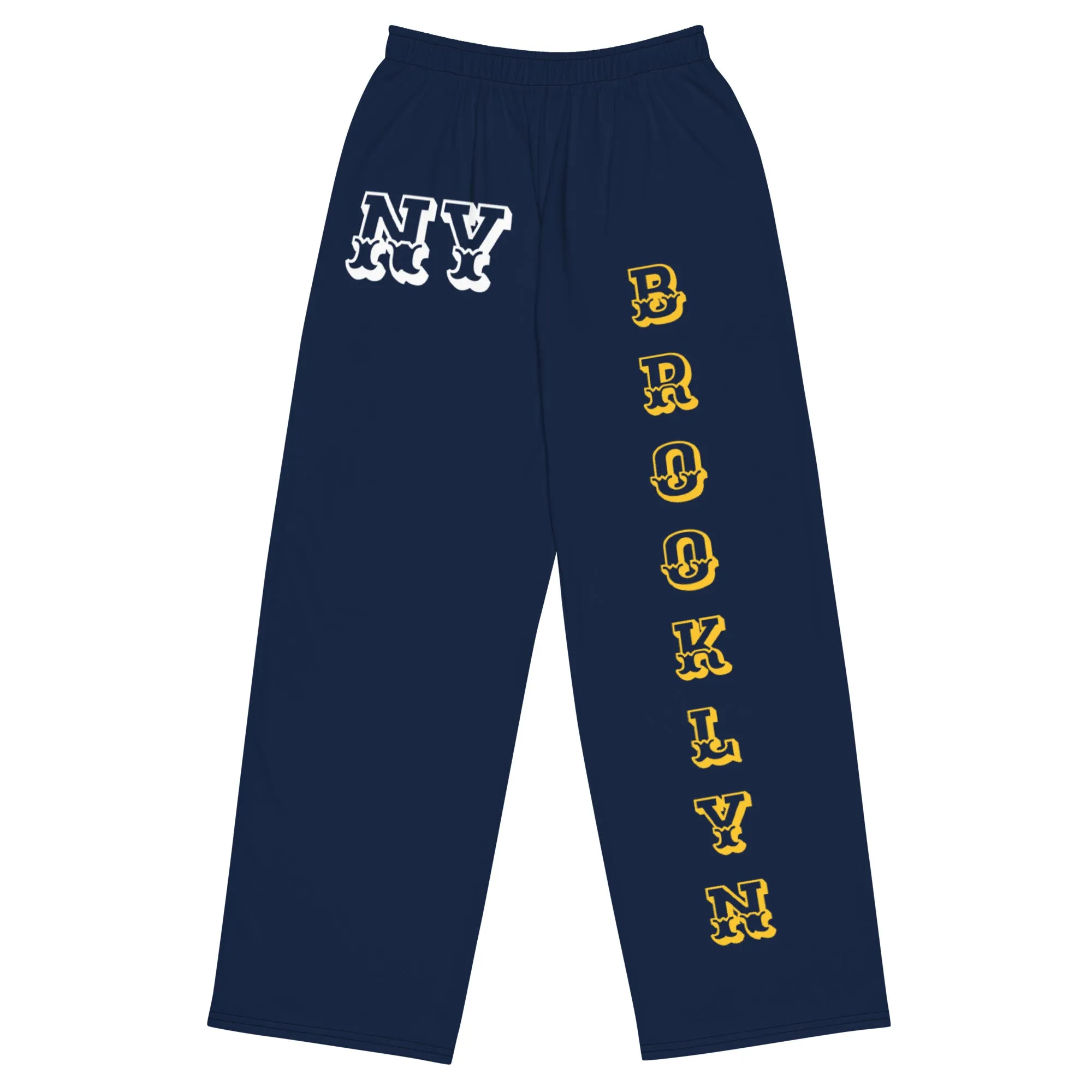 DJD NY- "It's A Brooklyn Thang" Unisex Wide-Leg Pants Navy/Yellow/White