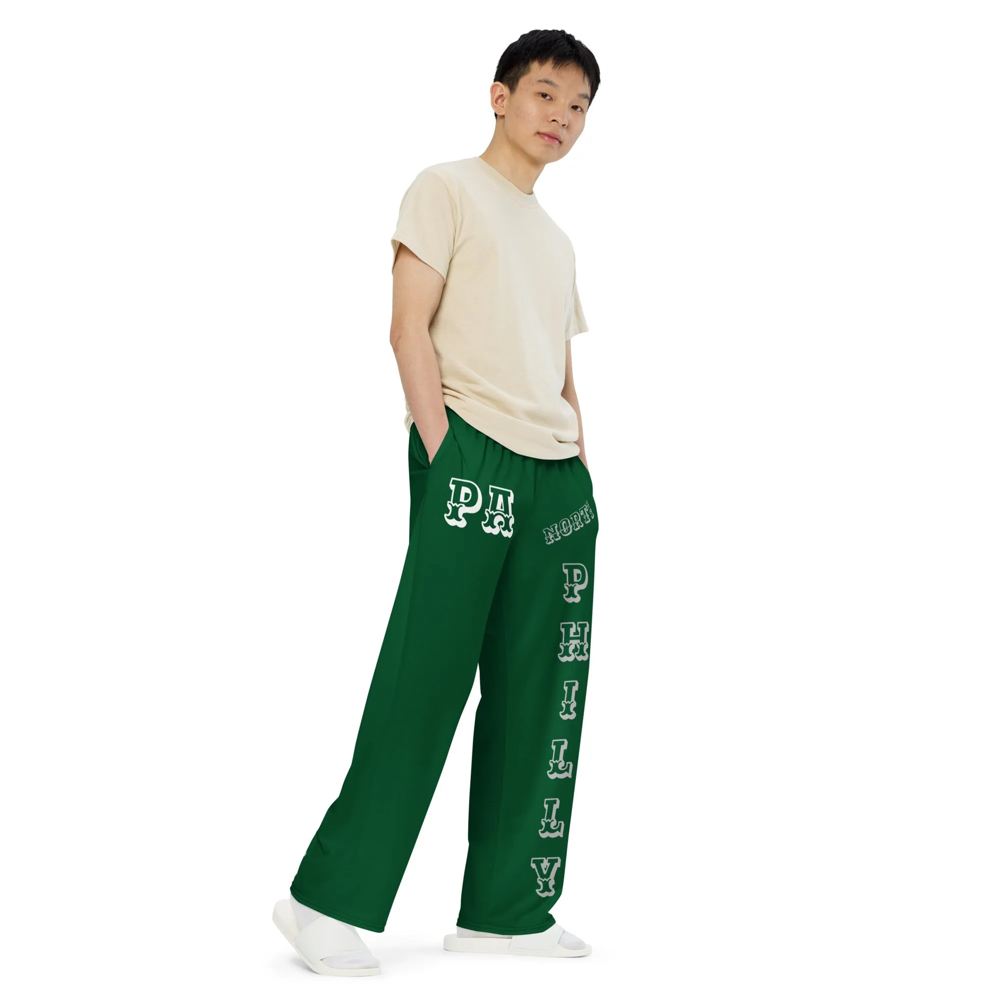 DJD PA- "It's A Philly (North) Thang" Unisex Wide-Leg Pants Green/Silver/White
