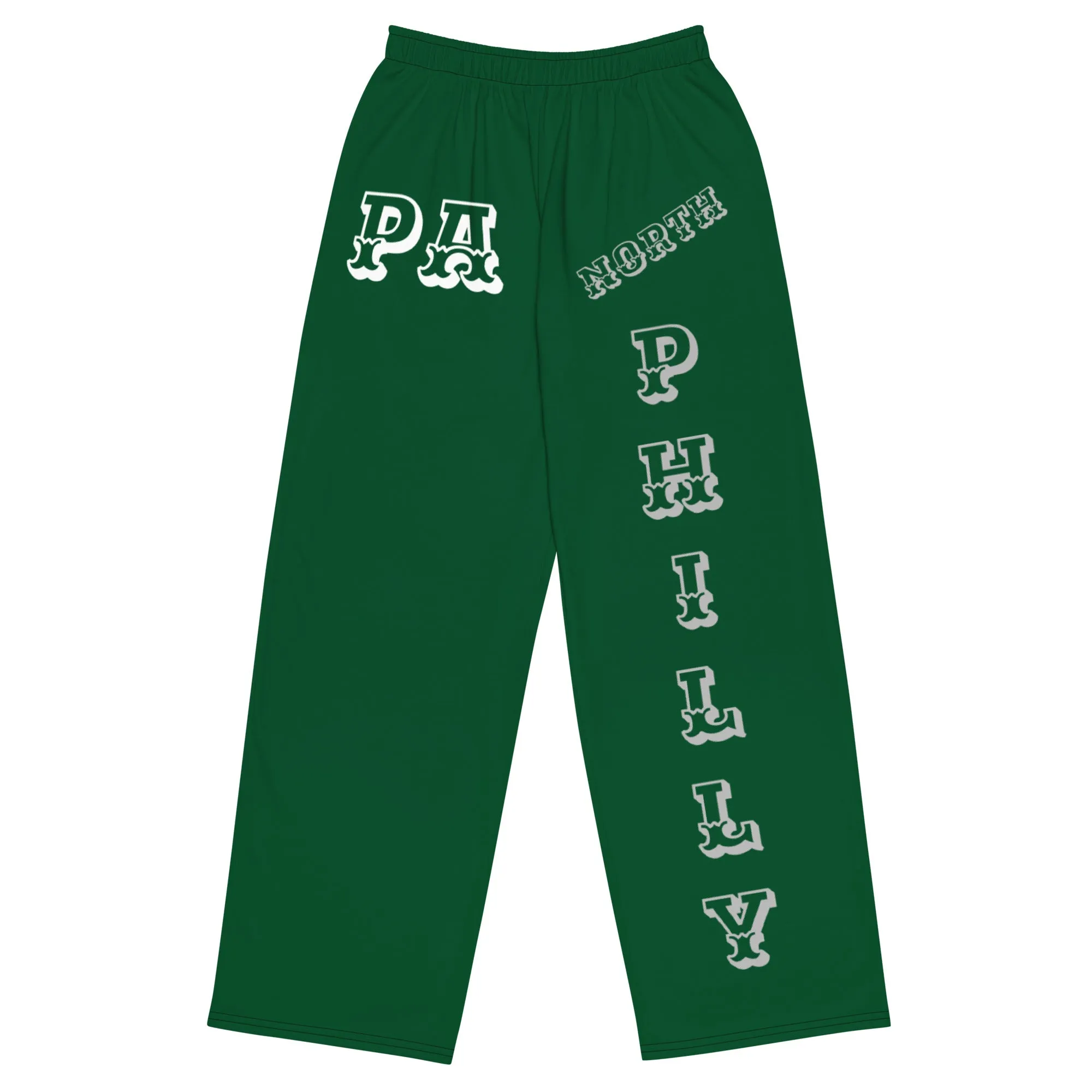 DJD PA- "It's A Philly (North) Thang" Unisex Wide-Leg Pants Green/Silver/White