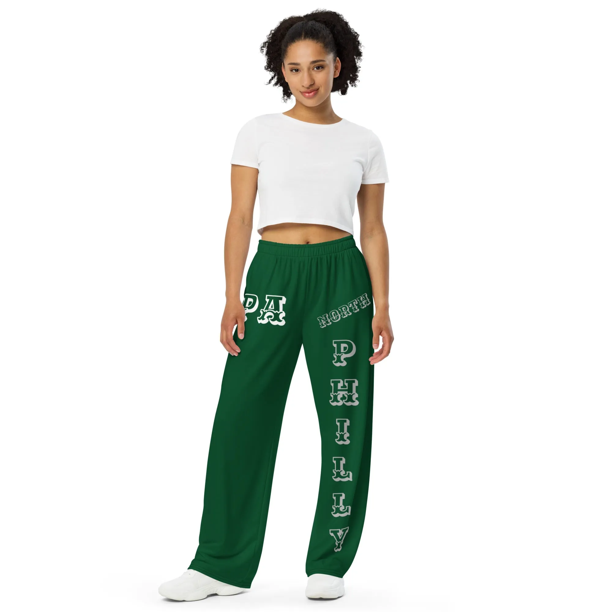DJD PA- "It's A Philly (North) Thang" Unisex Wide-Leg Pants Green/Silver/White