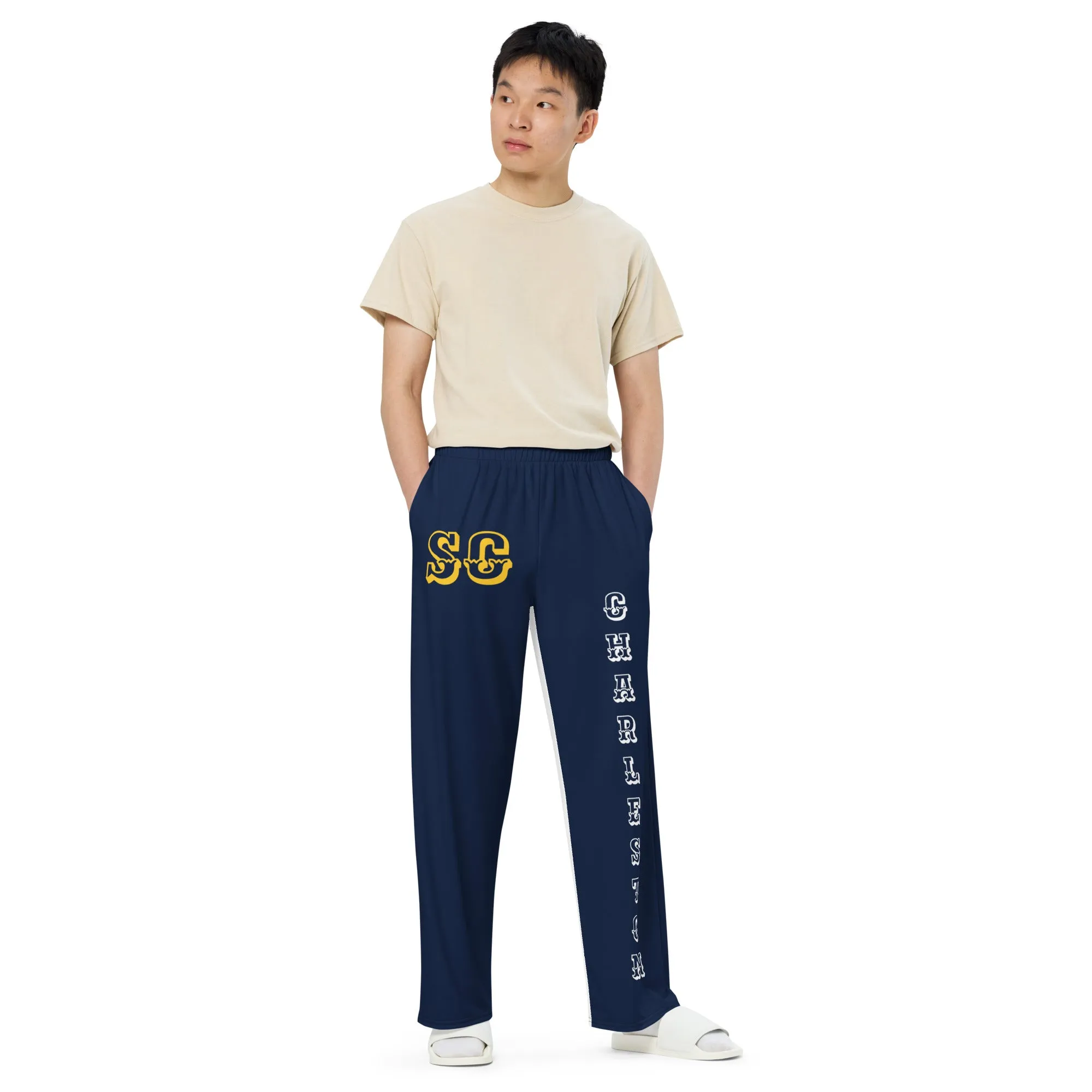 DJD SC- "It's A Charleston Thang" Unisex 2 Tone Wide-Leg Pants Navy/White/Yellow