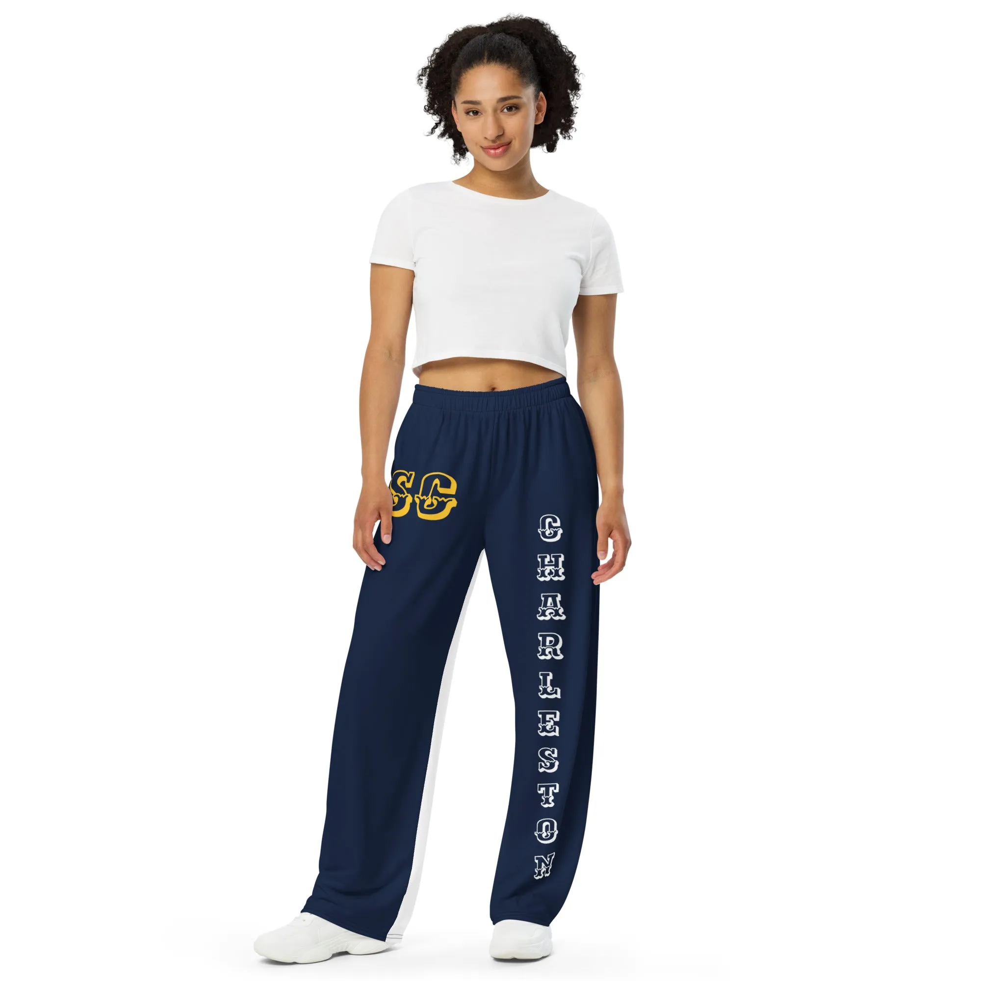 DJD SC- "It's A Charleston Thang" Unisex 2 Tone Wide-Leg Pants Navy/White/Yellow