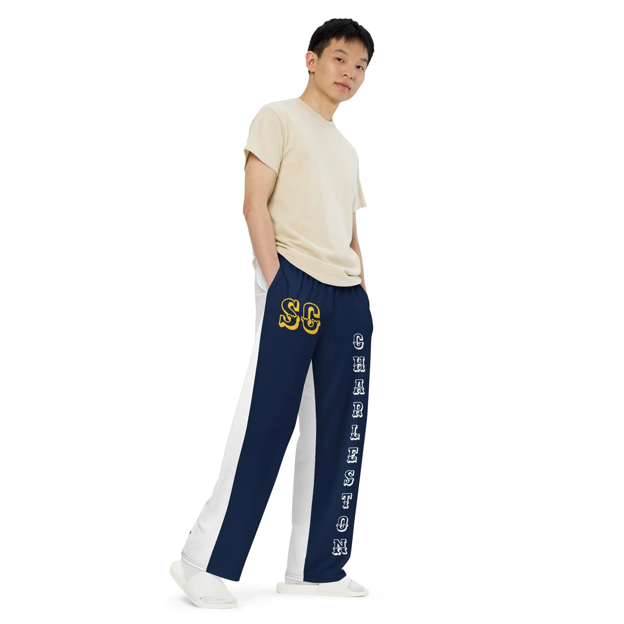 DJD SC- "It's A Charleston Thang" Unisex 2 Tone Wide-Leg Pants Navy/White/Yellow