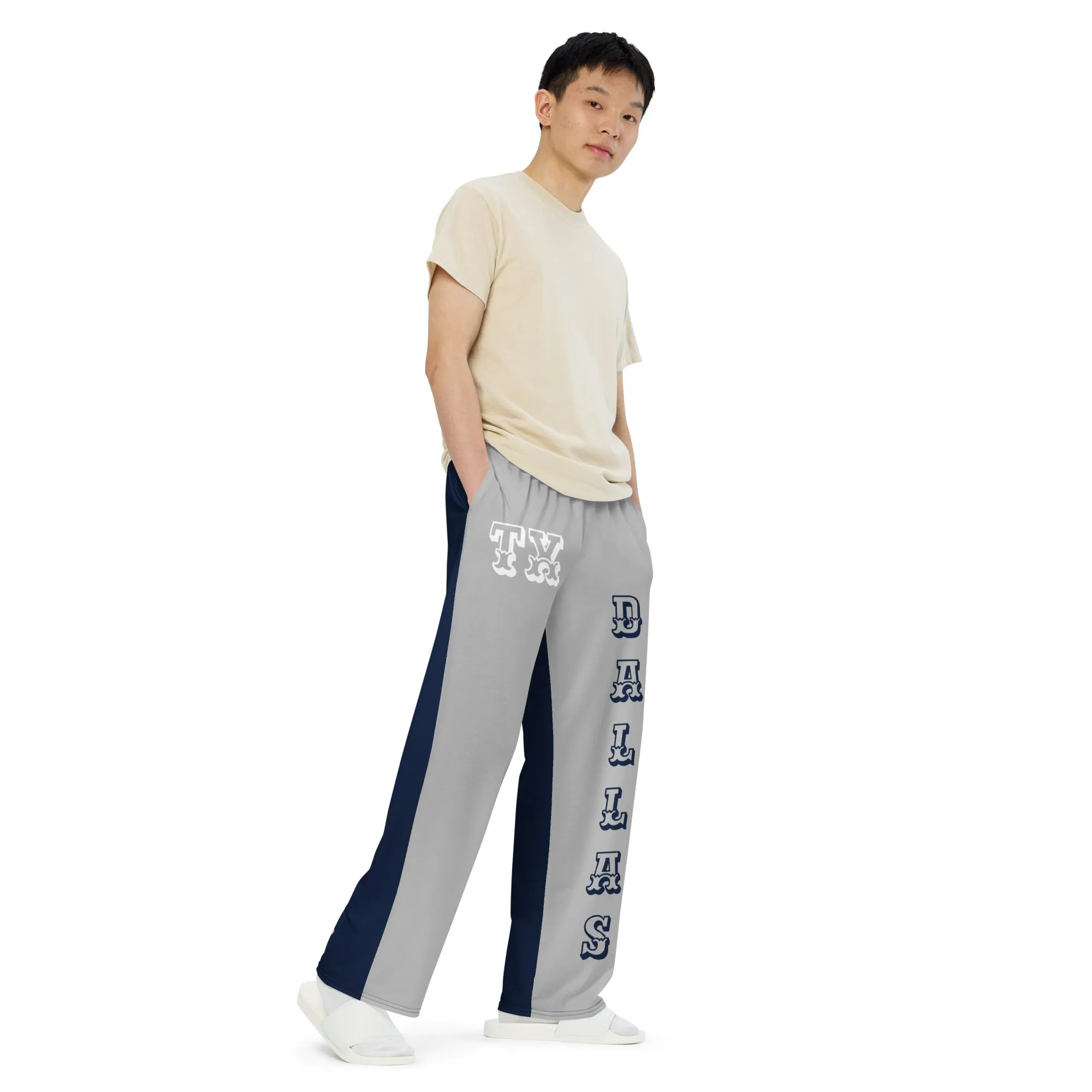 DJD TX- "It's A Dallas Thang" Unisex 2 Tone Wide-Leg Pants Gray/Navy/White