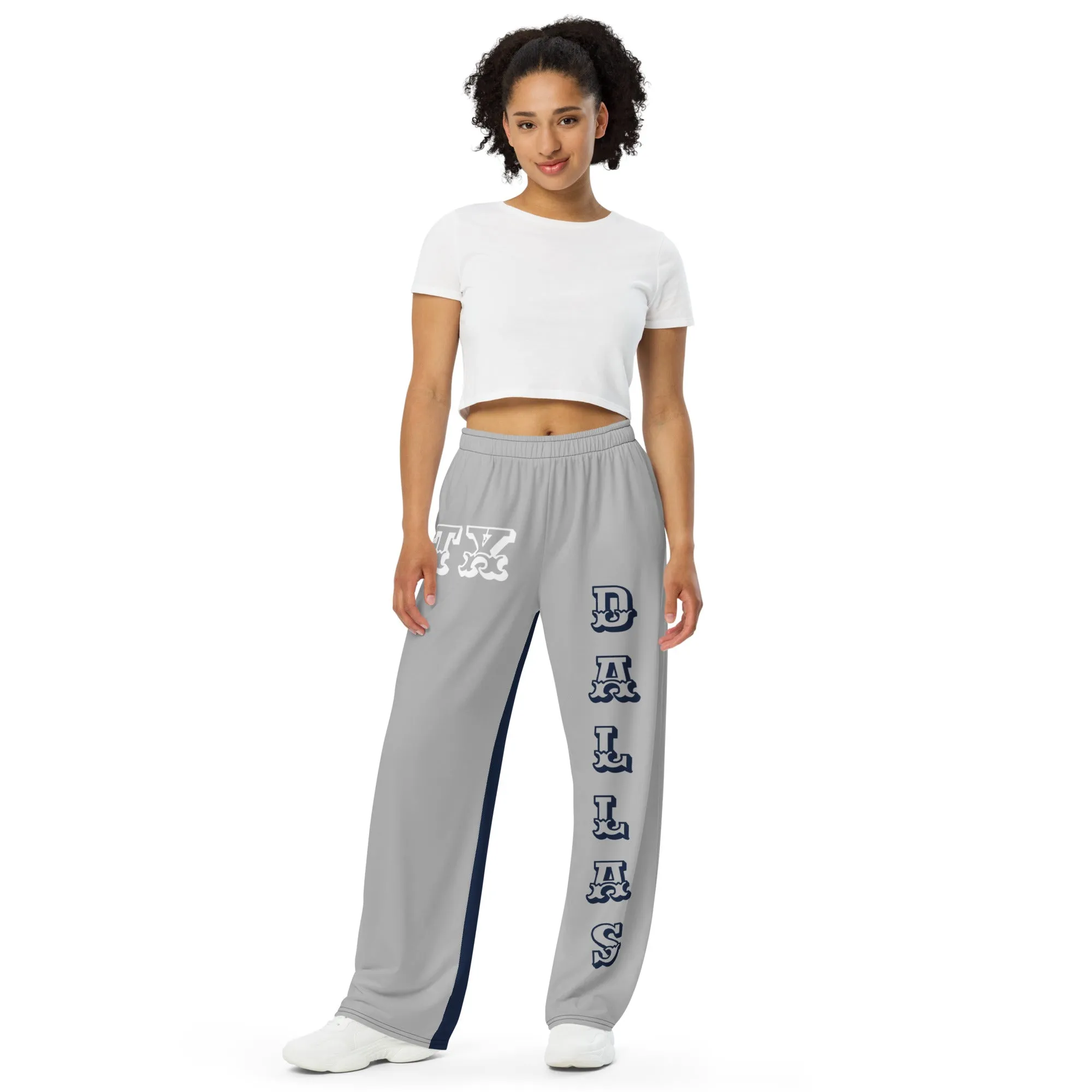 DJD TX- "It's A Dallas Thang" Unisex 2 Tone Wide-Leg Pants Gray/Navy/White