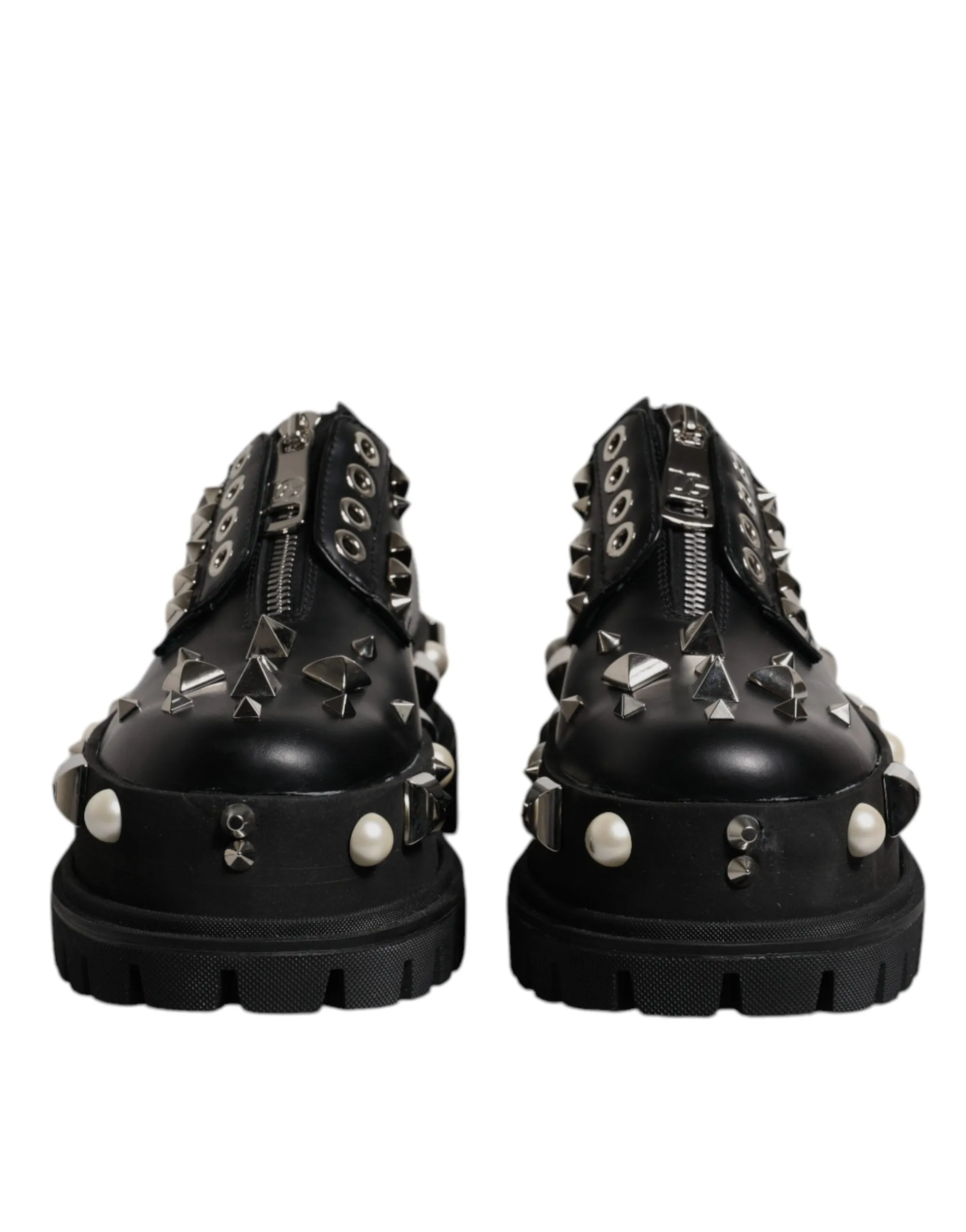 Dolce&Gabbana Men Black Trekking Shoes Leather Zip Studded Derby Boots Sz EUR 44