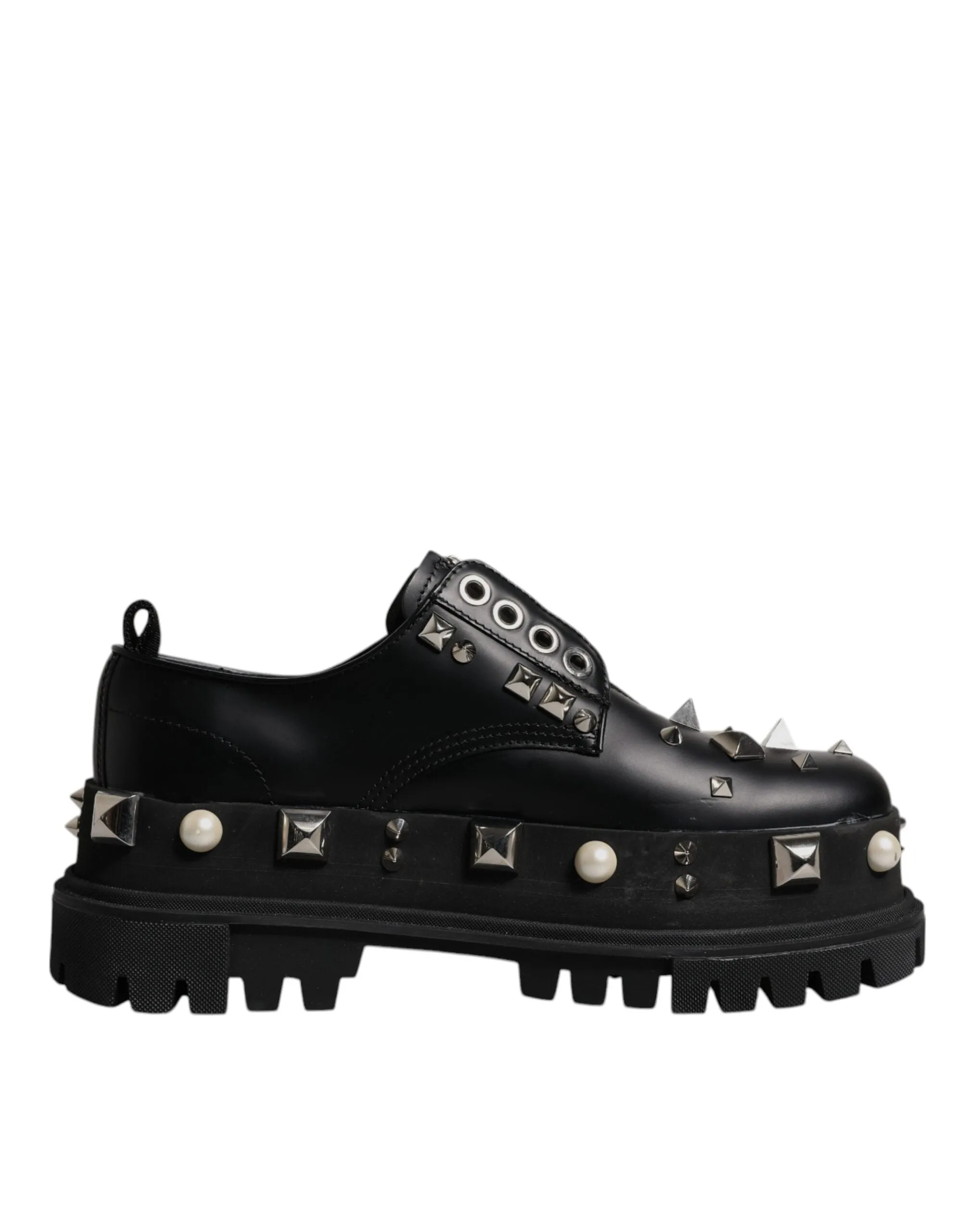 Dolce&Gabbana Men Black Trekking Shoes Leather Zip Studded Derby Boots Sz EUR 44