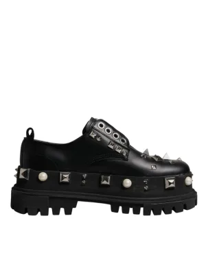 Dolce&Gabbana Men Black Trekking Shoes Leather Zip Studded Derby Boots Sz EUR 44