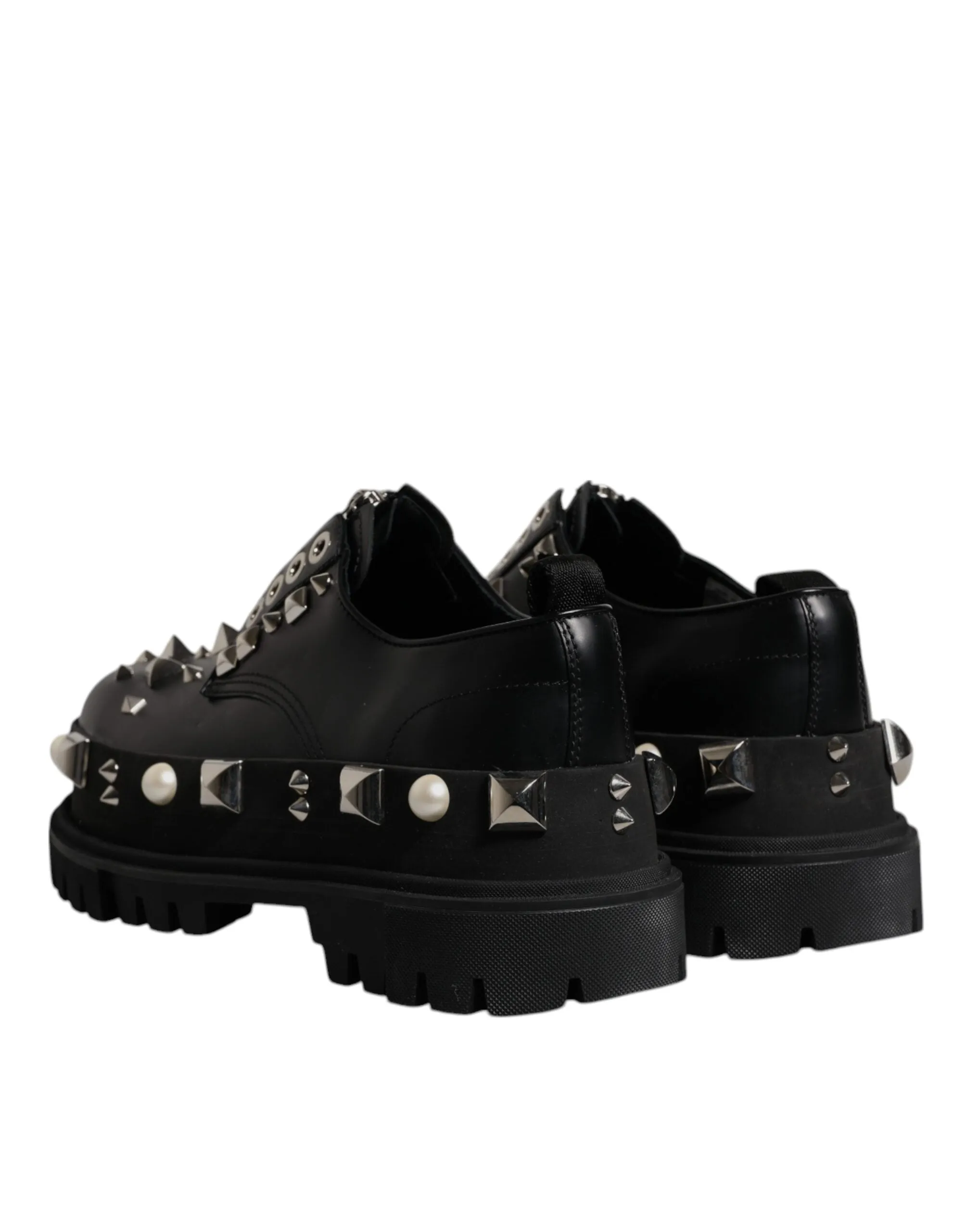Dolce&Gabbana Men Black Trekking Shoes Leather Zip Studded Derby Boots Sz EUR 44