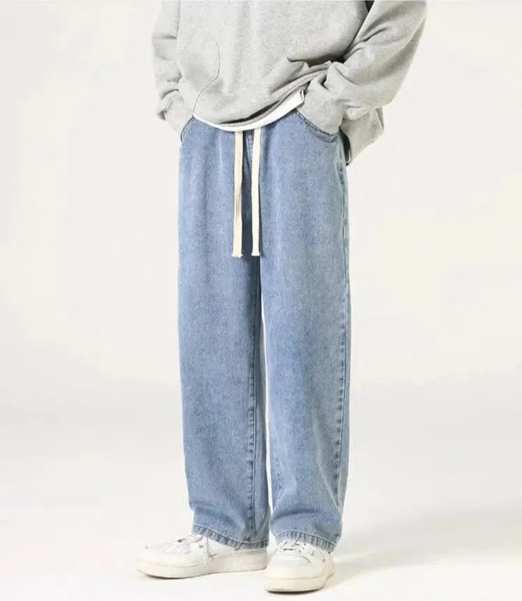 Drawstring Elastic Wide-leg Jeans