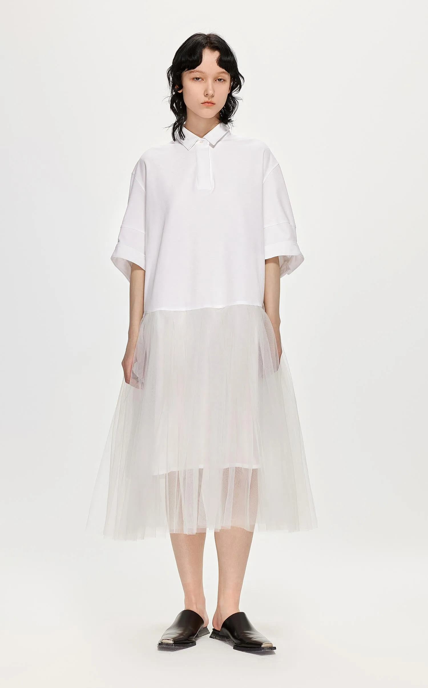 Dresses / JNBY Polo Style Patched Mid-Sleeve Gauze Dress