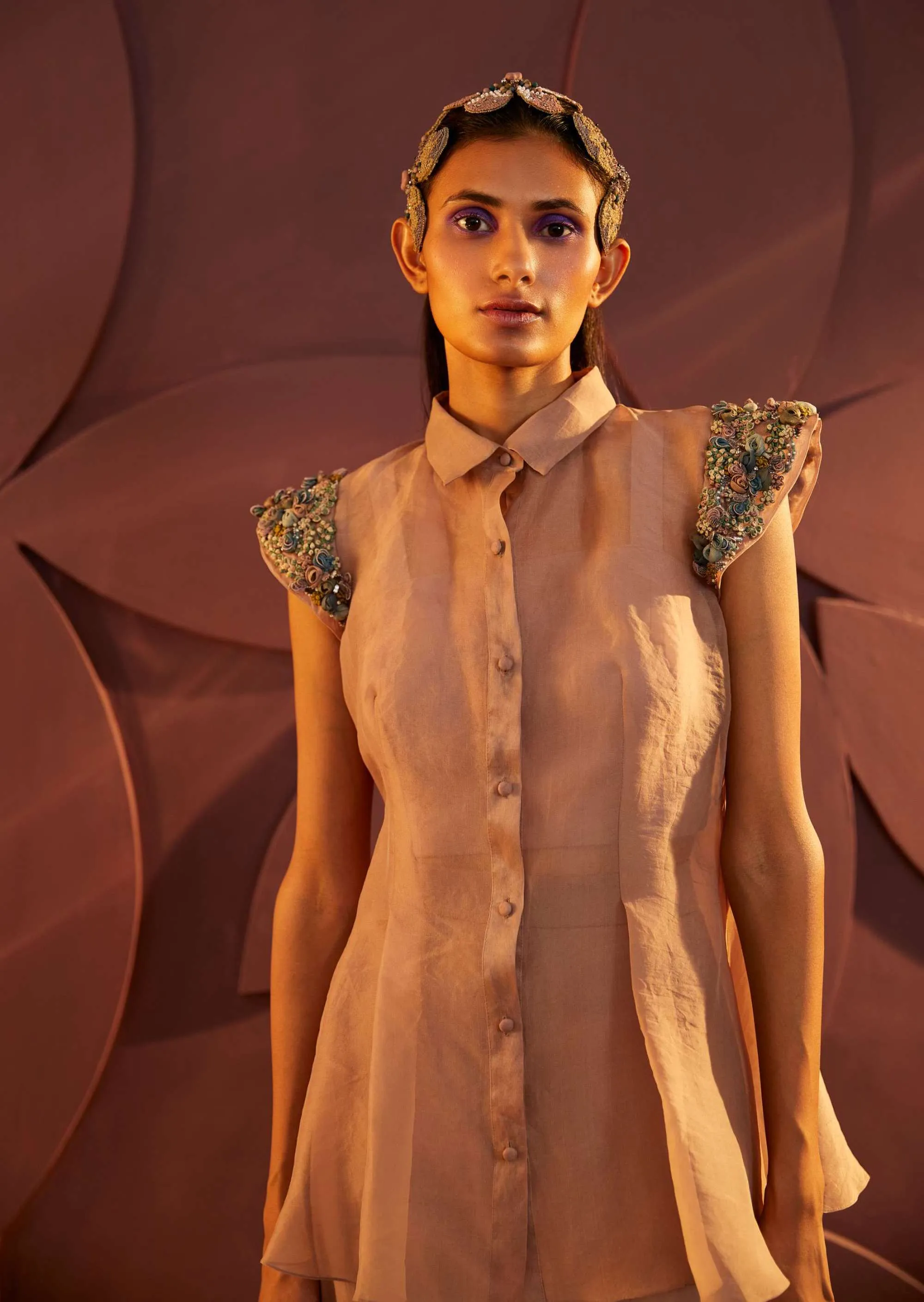 Dusty Rose Peplum Shirt And Chino Pant Set