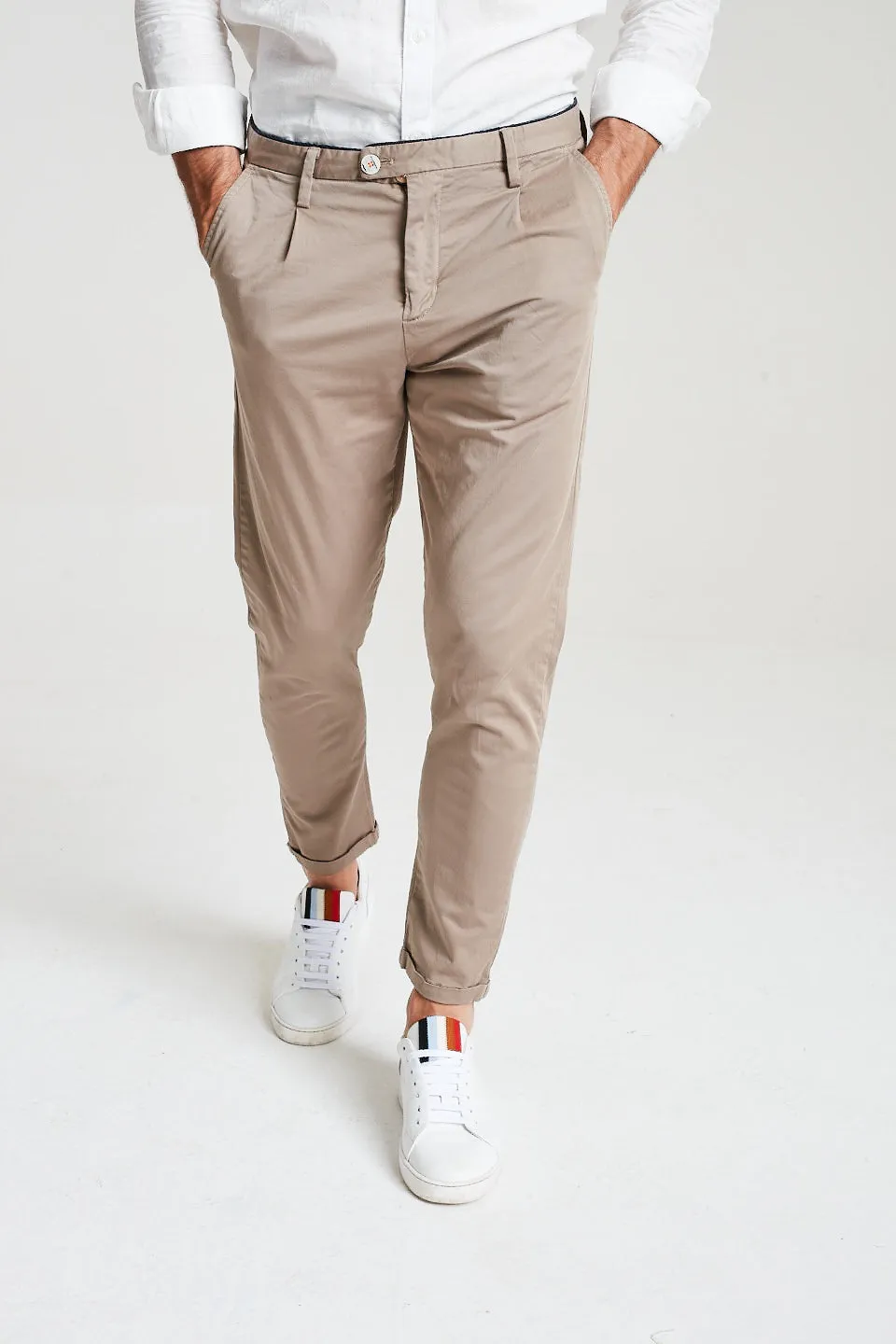 Easy Front Pleat Trousers In Stone